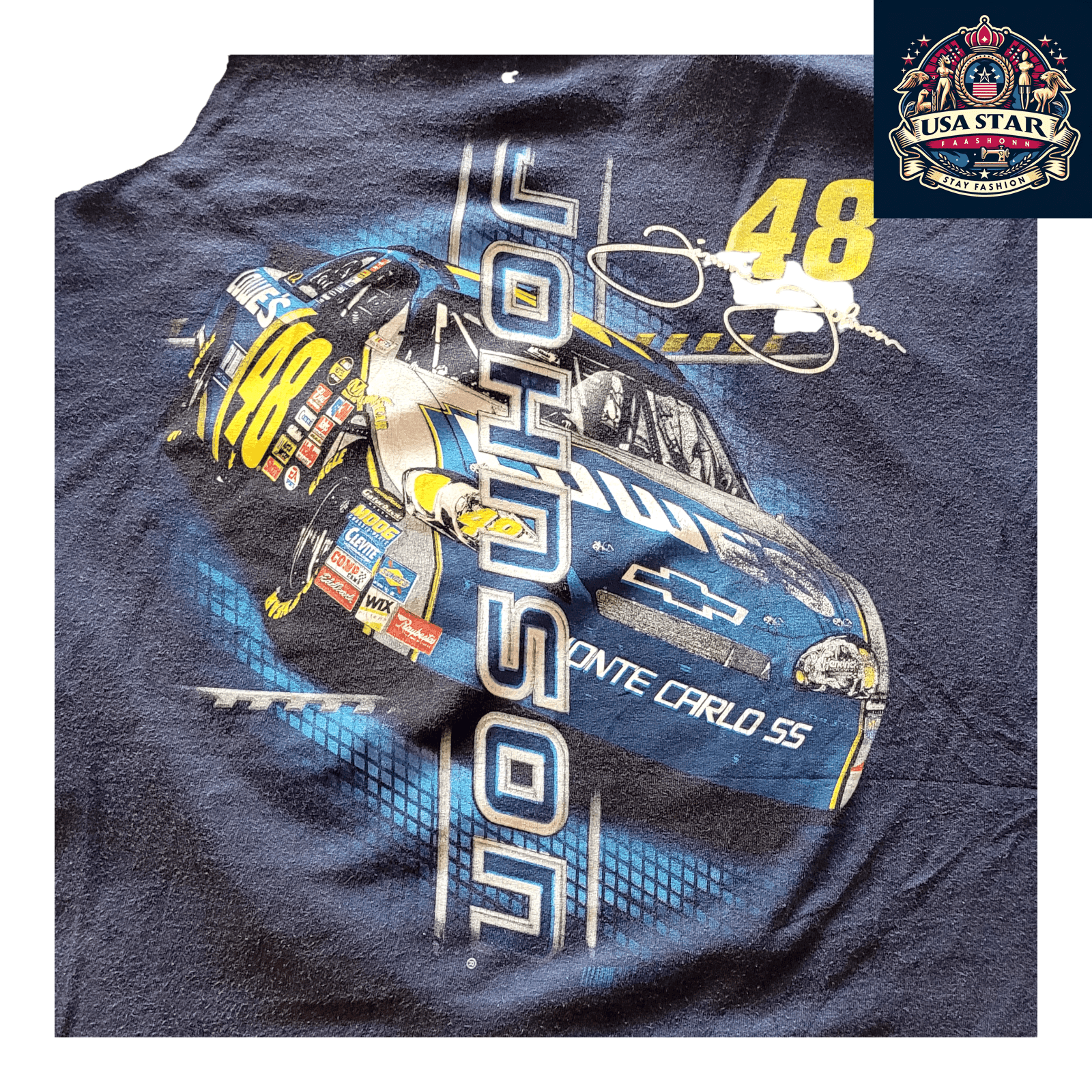 Jimmie Johnson T-Shirt XL by Chase Authentics - Black Cotton with 48 Lowe's Chevy Logo - USASTARFASHION
