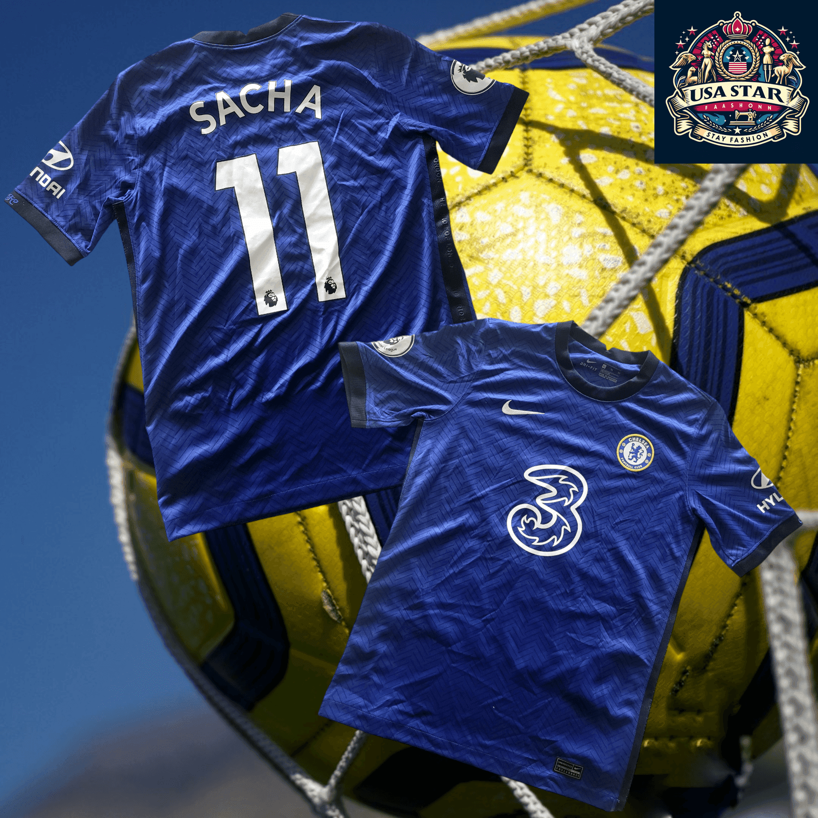 Nike Youth Soccer Jersey XL Blue Dri - FIT with Custom Name SACHA and Number 11 for Athletes - USASTARFASHION