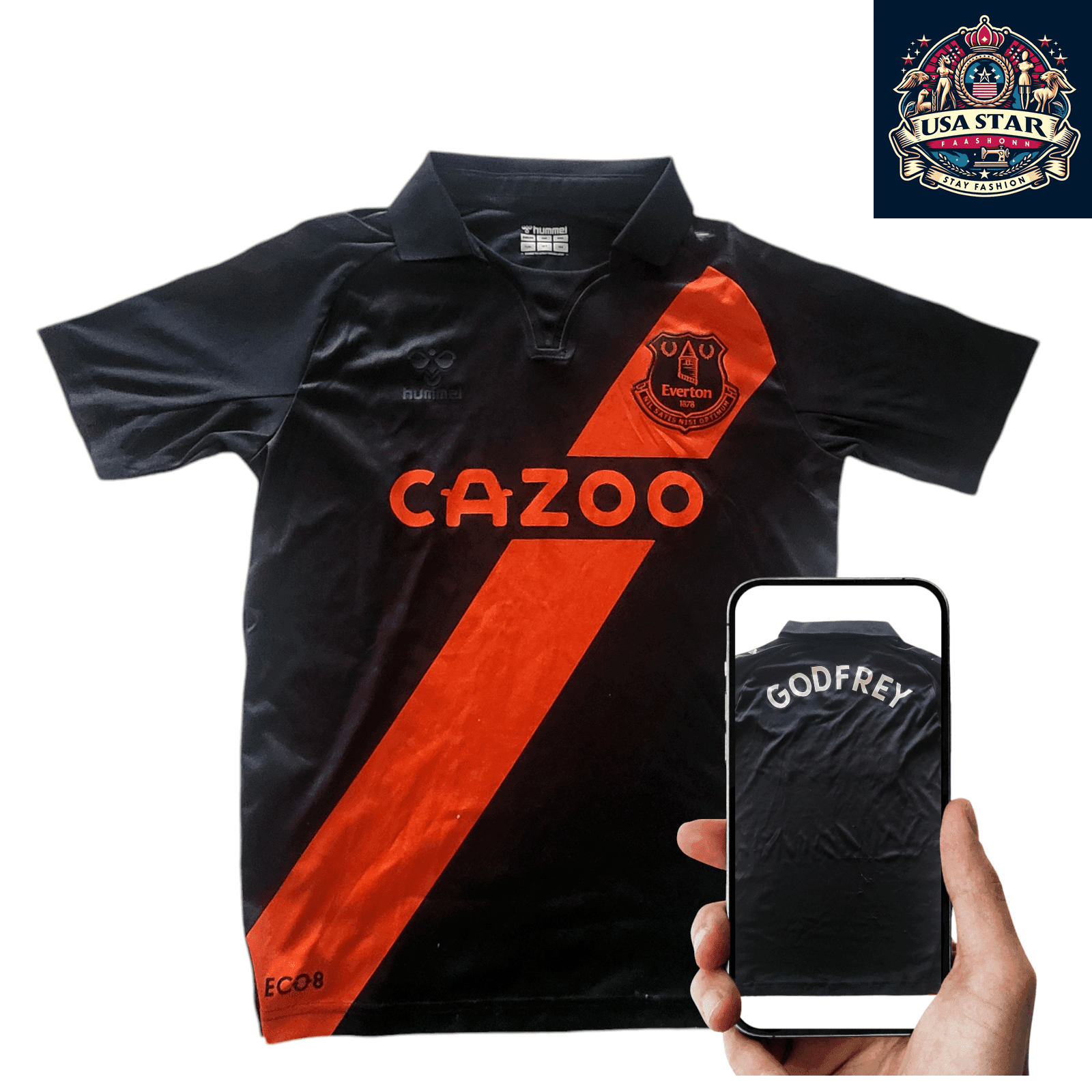 Everton FC Third Jersey Youth XXL Godfrey by Hummel in Black/Orange - Lightweight & Breathable - USASTARFASHION