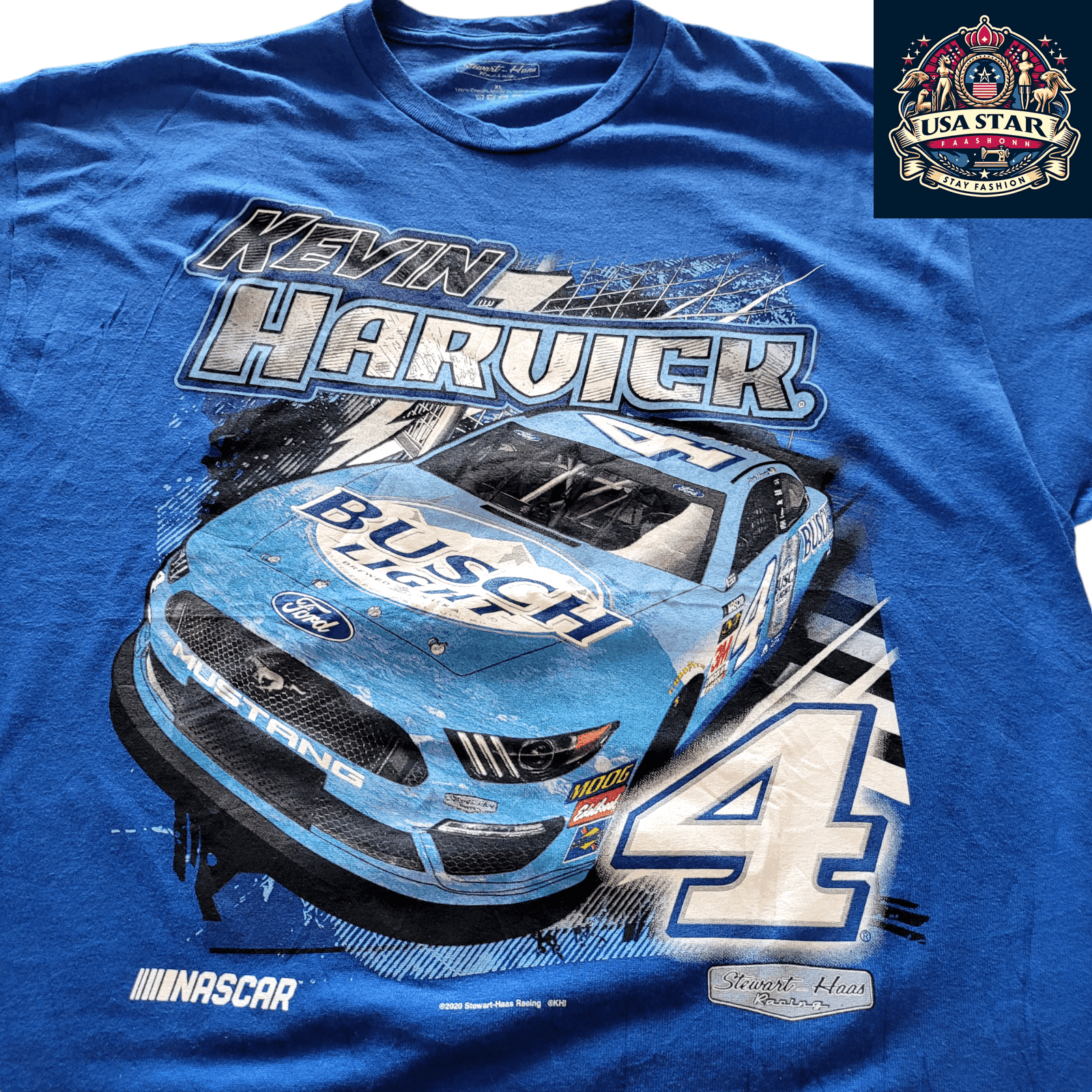 Kevin Harvick T-Shirt XL - Comfortable 100% Cotton, Vibrant Busch Light Graphics, Stewart - Haas Racing - USASTARFASHION
