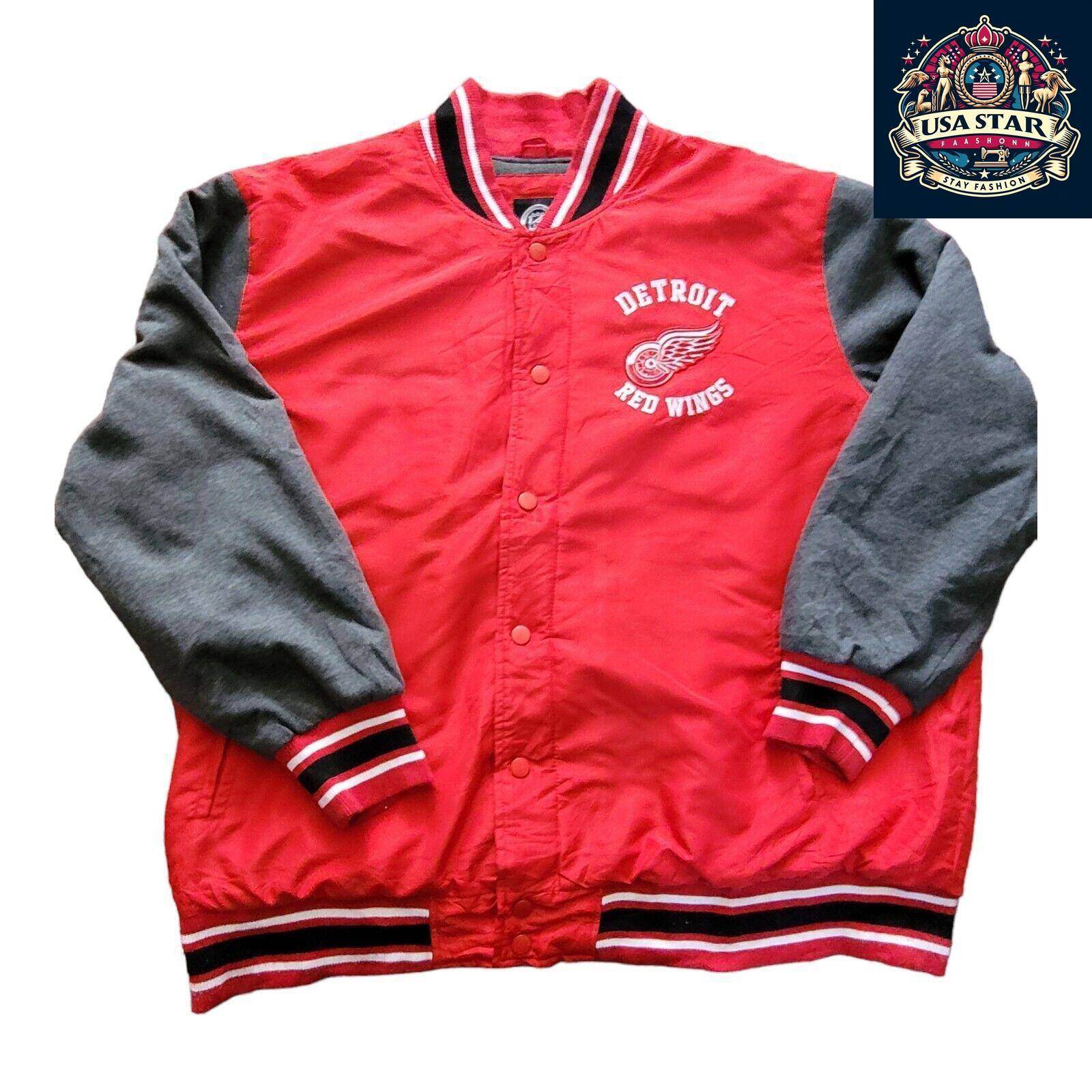 G - III Apparel Detroit Red Wings Varsity Jacket 4XL - Authentic Colors, Snap Fastening, Vintage Style - USASTARFASHION