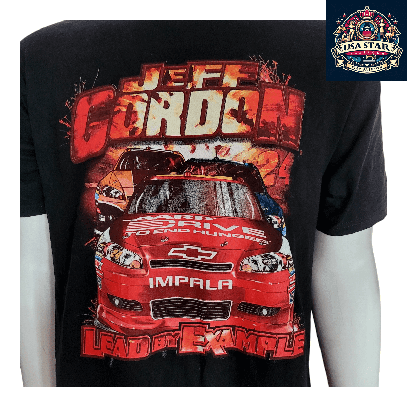 Jeff Gordon NASCAR T-Shirt XL - Chase Authentics 24 Chevy Impala Lead By Example Design - USASTARFASHION