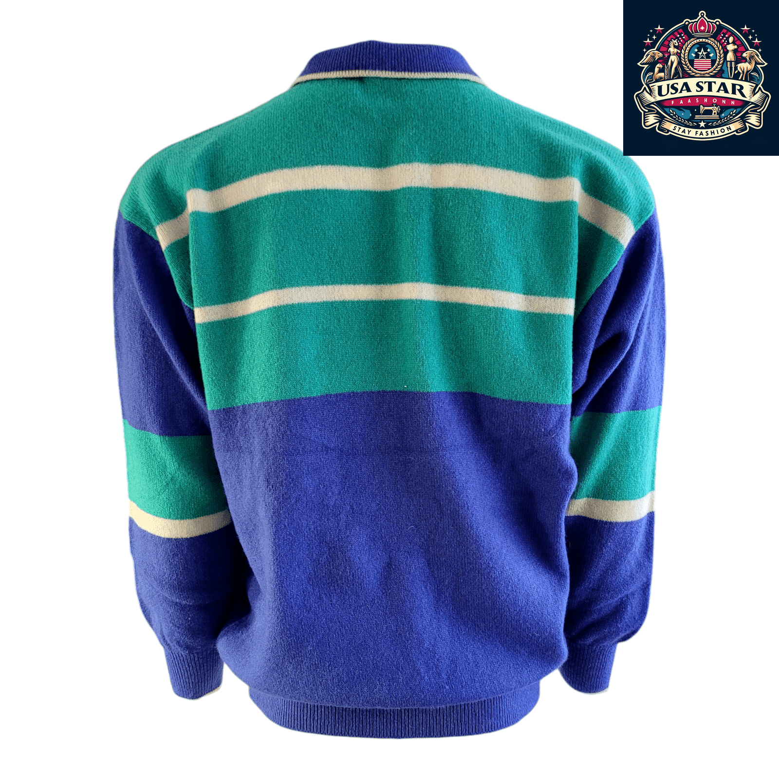 Pringle of Scotland Wool Polo Neck Jumper Size L in Green/Blue Stripes for Elegant Layering - USASTARFASHION