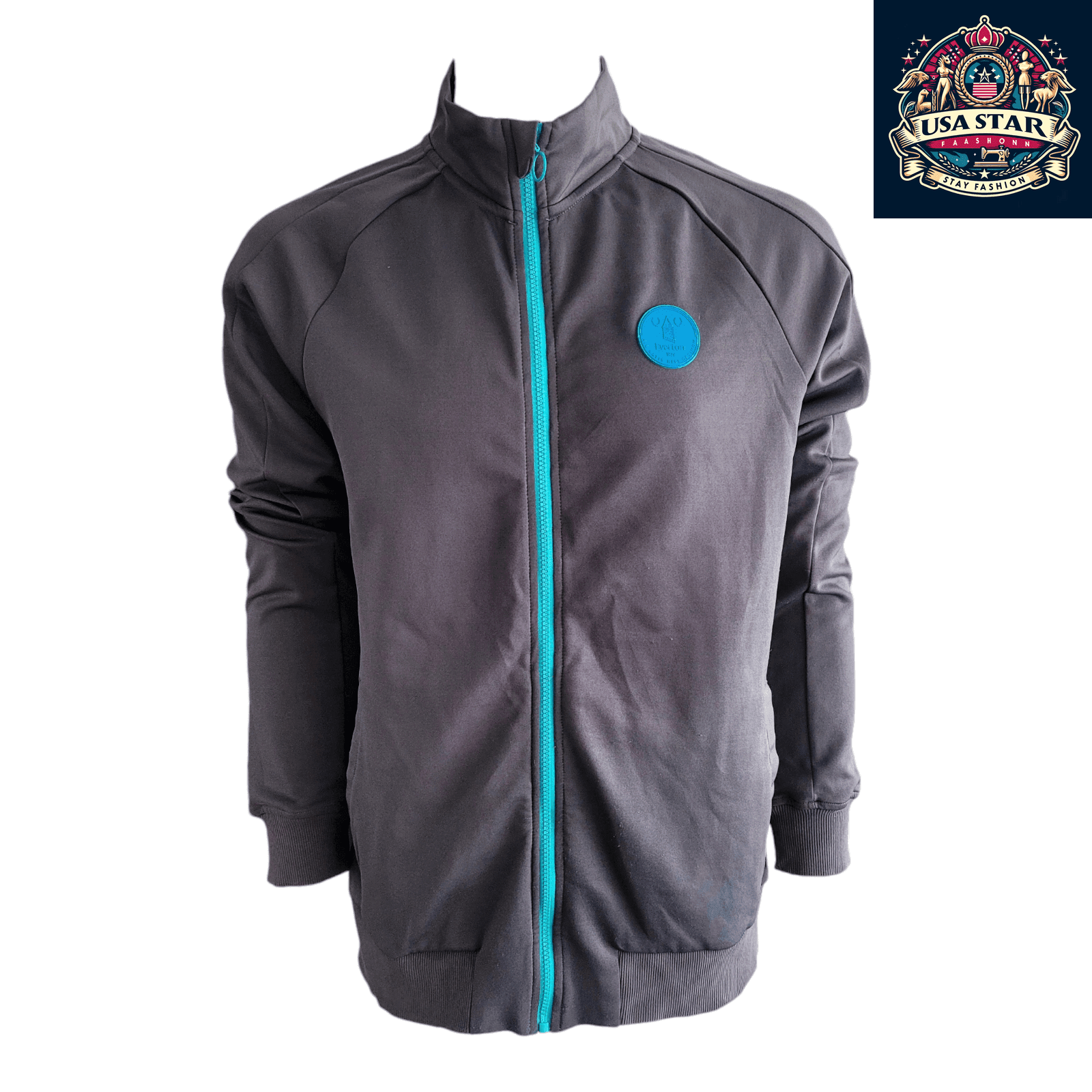 Fanatics Everton FC Track Jacket Men's 2XL - Stylish Grey With Teal Accents, Full Zip & Pockets - USASTARFASHION