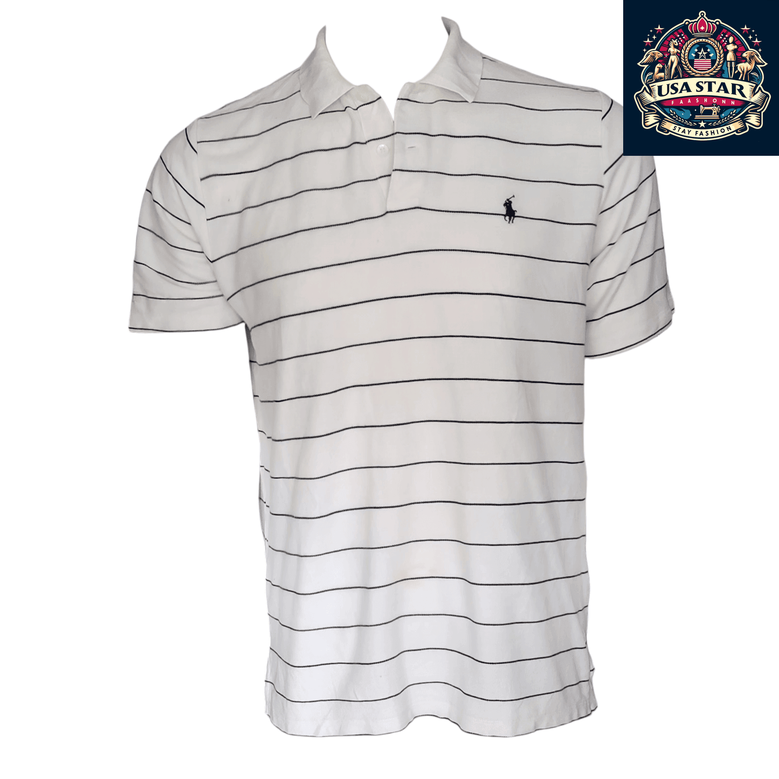 Polo Ralph Lauren Men's Polo Shirt XL White Striped Short Sleeve Classic Style & Comfort - USASTARFASHION
