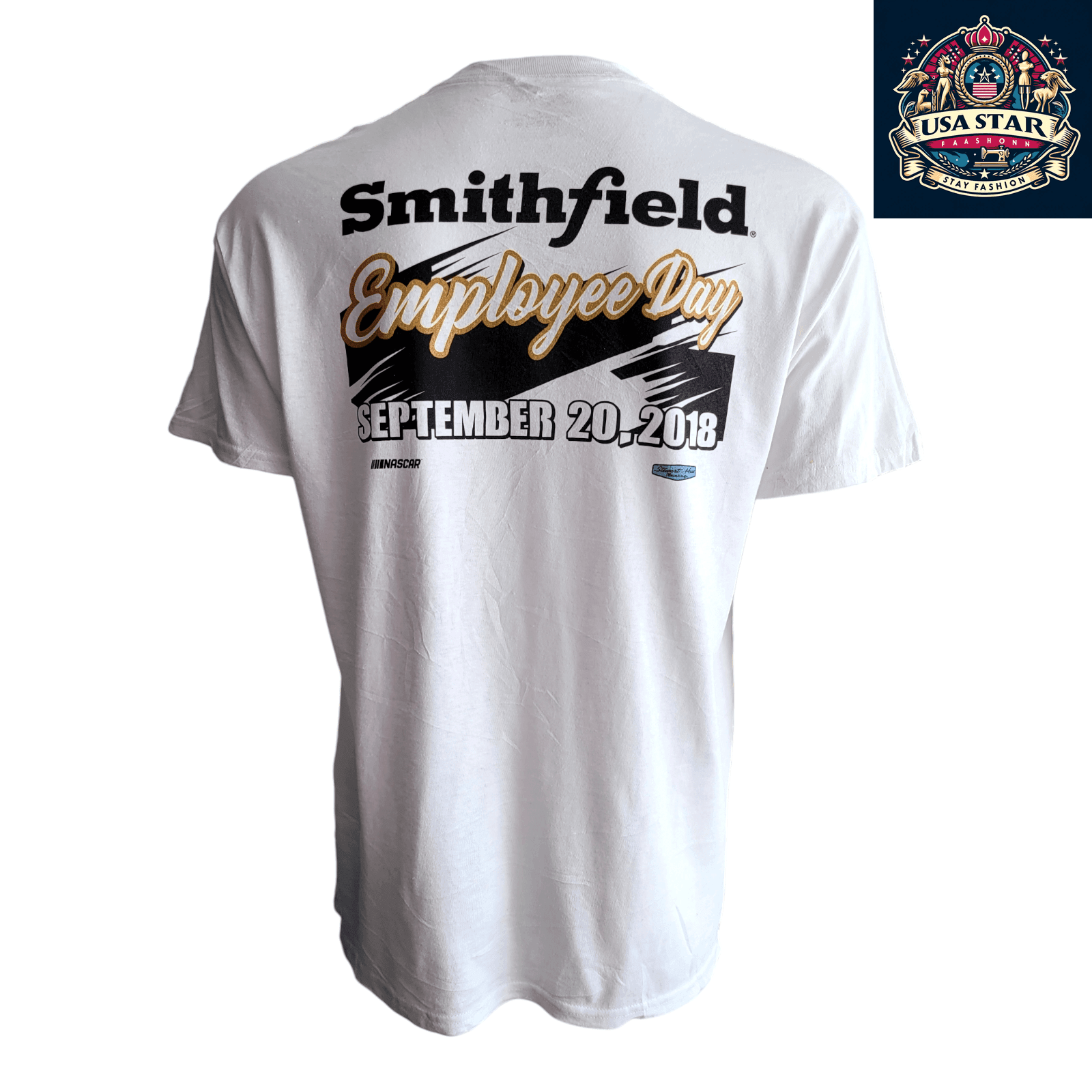 Smithfield Racing T-Shirt 2018 NASCAR Employee Day L 100% Cotton Stewart - Haas Racing Design - USASTARFASHION