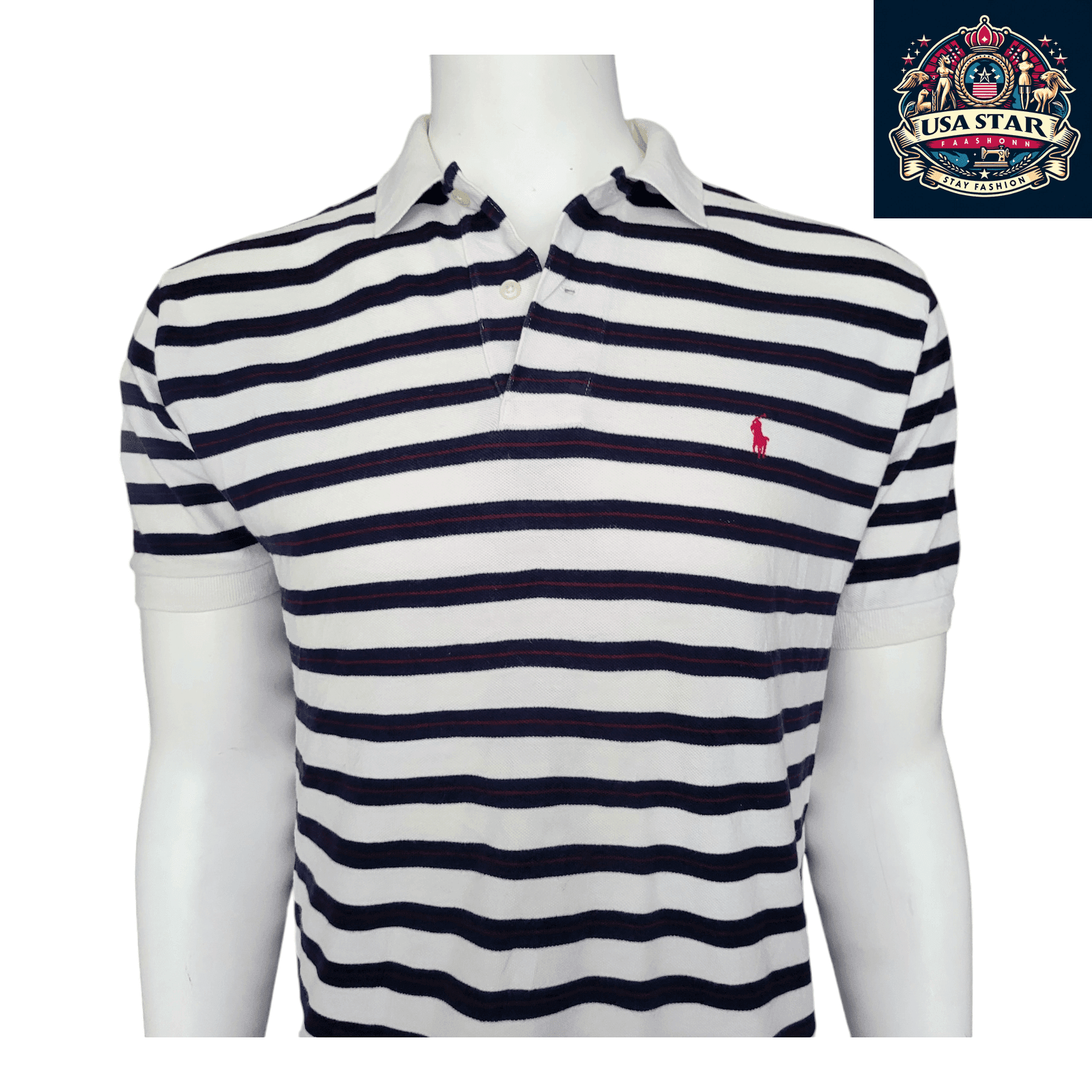 Polo Ralph Lauren Striped Polo Shirt for Men, Size M, 100% Cotton with Red Pony Emblem - USASTARFASHION