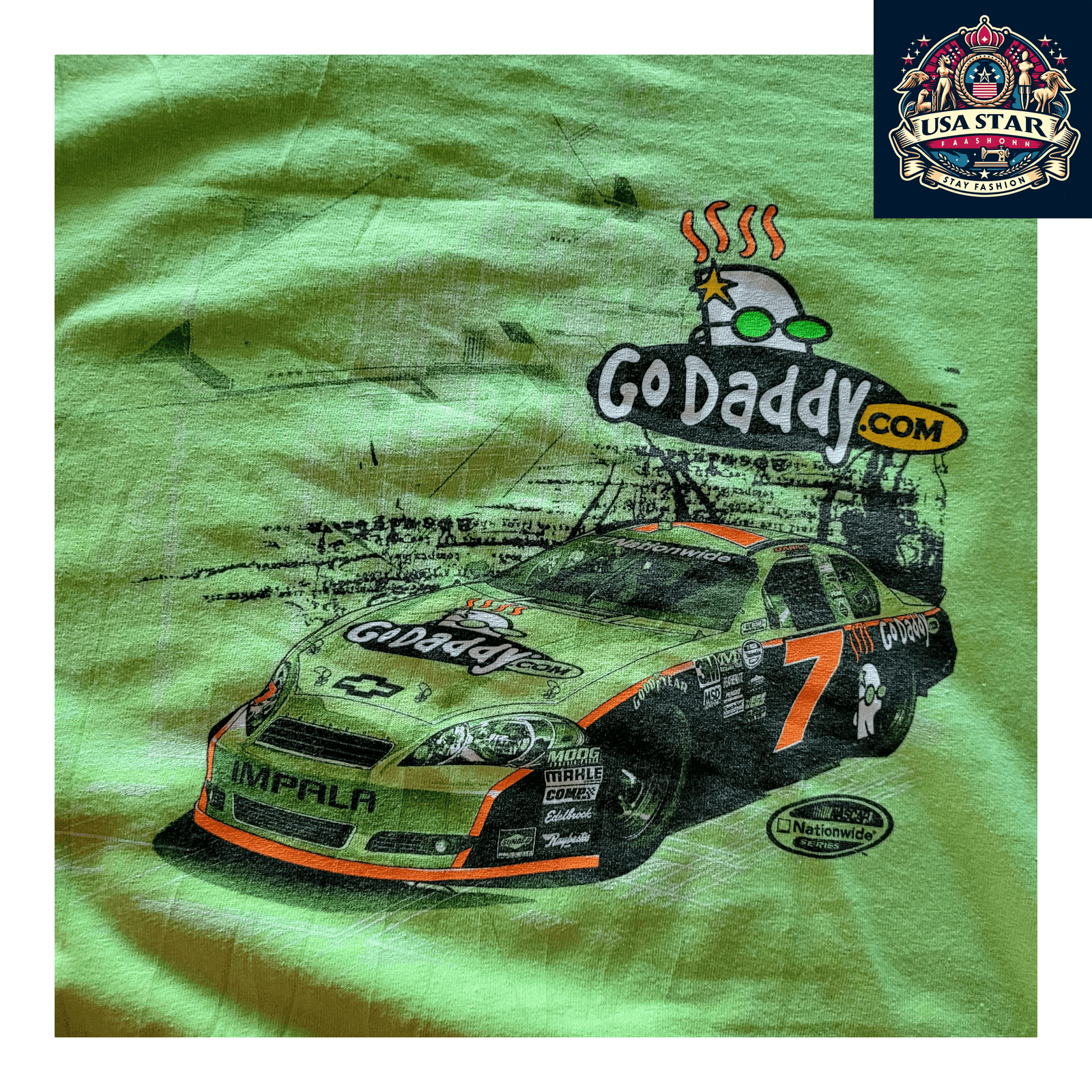 Danica Patrick T-Shirt - Chase Authentics GoDaddy Racing Apparel M Green 100% Pre - Shrunk Cotton - USASTARFASHION