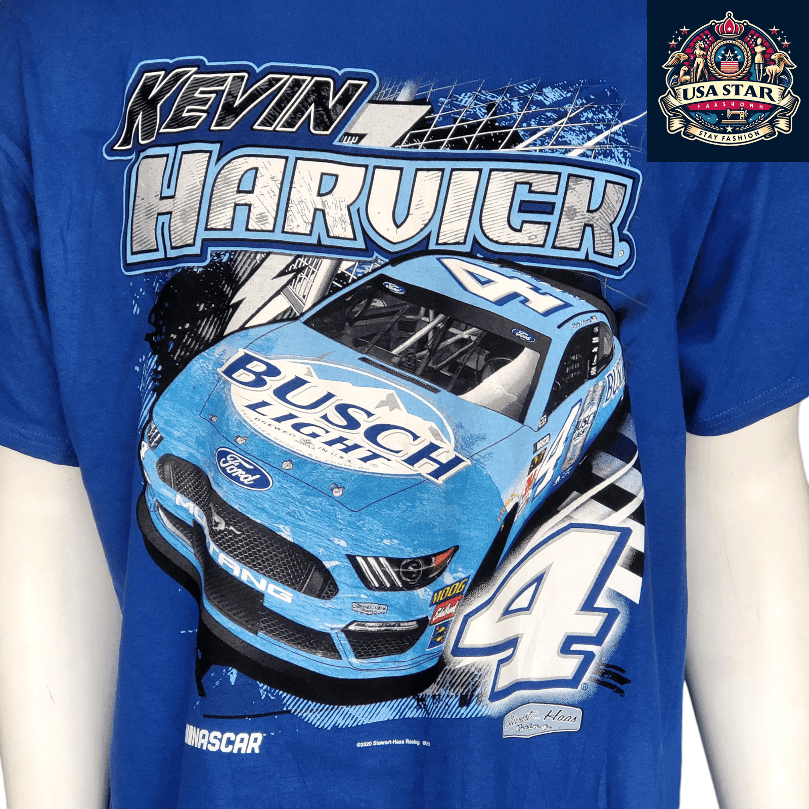 Kevin Harvick T-Shirt XL - Comfortable 100% Cotton, Vibrant Busch Light Graphics, Stewart - Haas Racing - USASTARFASHION