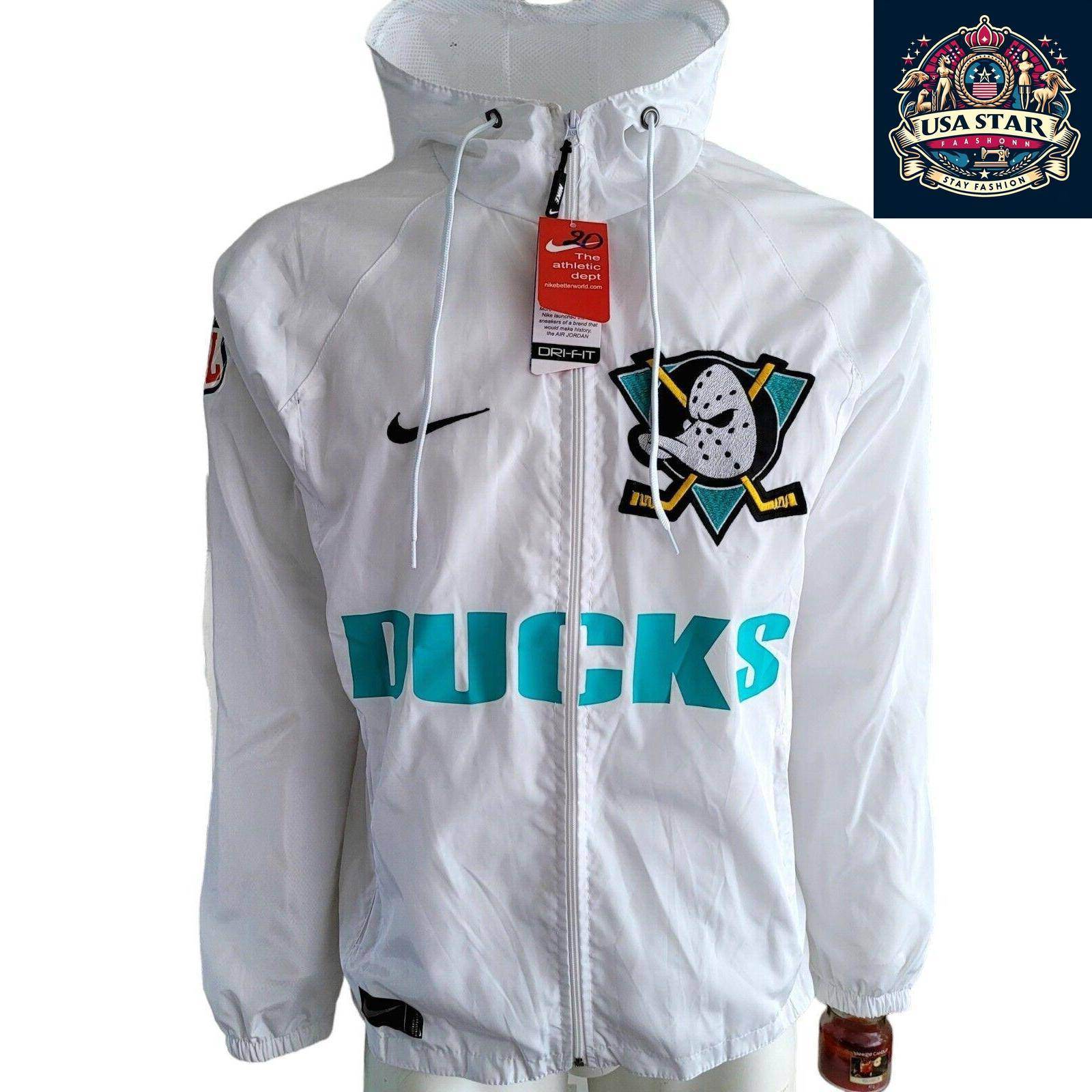 Nike Mighty Ducks Jacket - White Windbreaker Rain Jacket Size S with Iconic Logo and Adjustable Hood - USASTARFASHION
