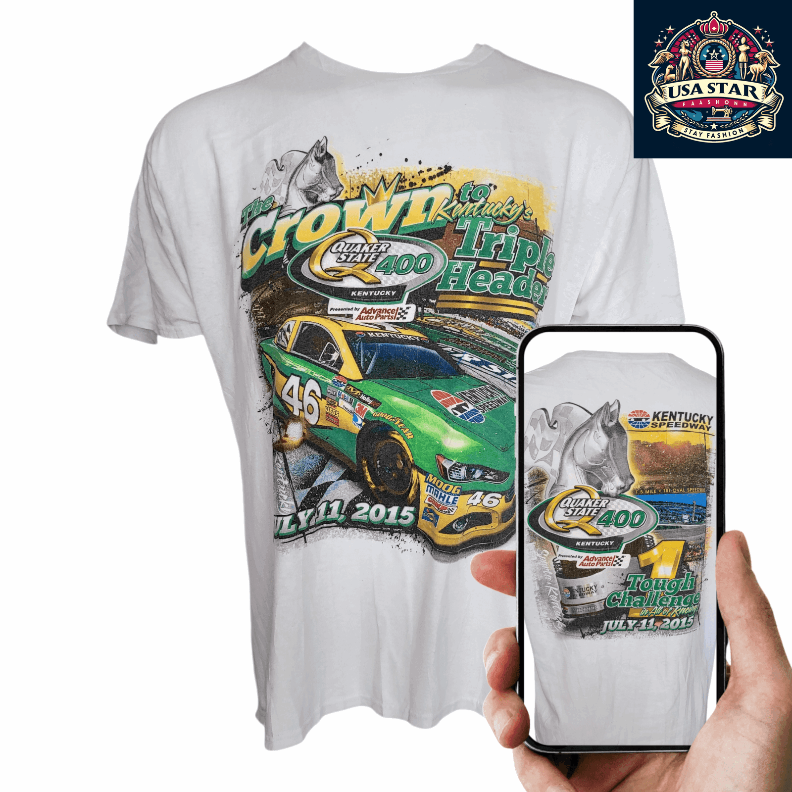 2015 NASCAR T-Shirt Quaker State 400 Kentucky Speedway XL 46 Advance Auto Parts 100% Cotton - USASTARFASHION