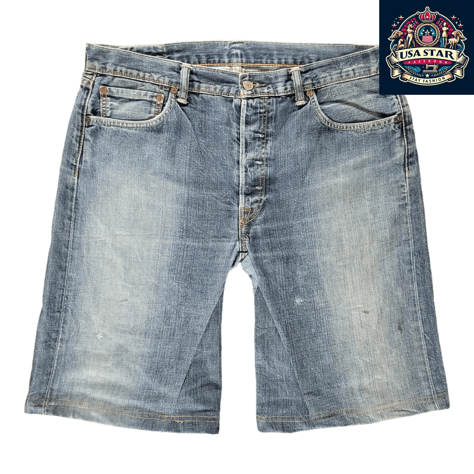Levi's Denim Shorts W36 L34 Light Blue Distressed Style - Vintage Summer Essential for Men - USASTARFASHION
