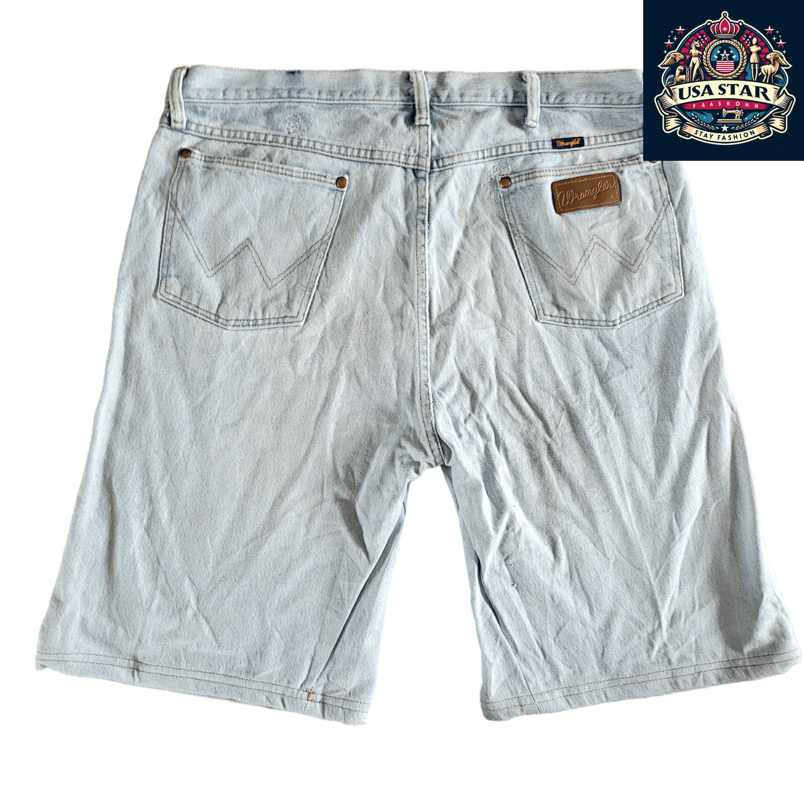 Men's Wrangler Shorts, Pre - Owned Light Blue Denim, Size 38 x 38, Durable Workwear Casual Style - USASTARFASHION