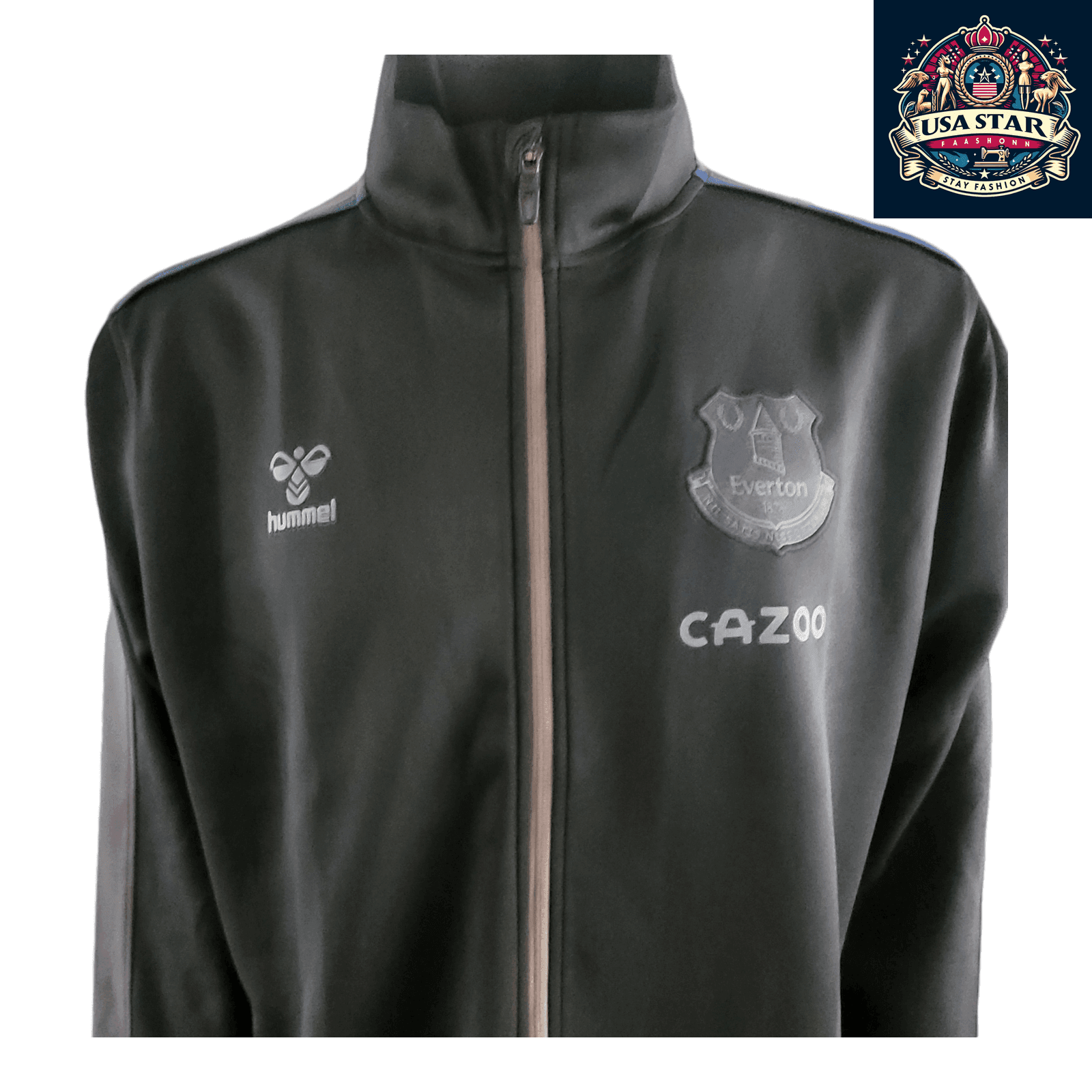 Everton FC Jacket Hummel Men's Full Zip Track Jacket XXL Black/Gray - Breathable, Zippered Pockets - USASTARFASHION