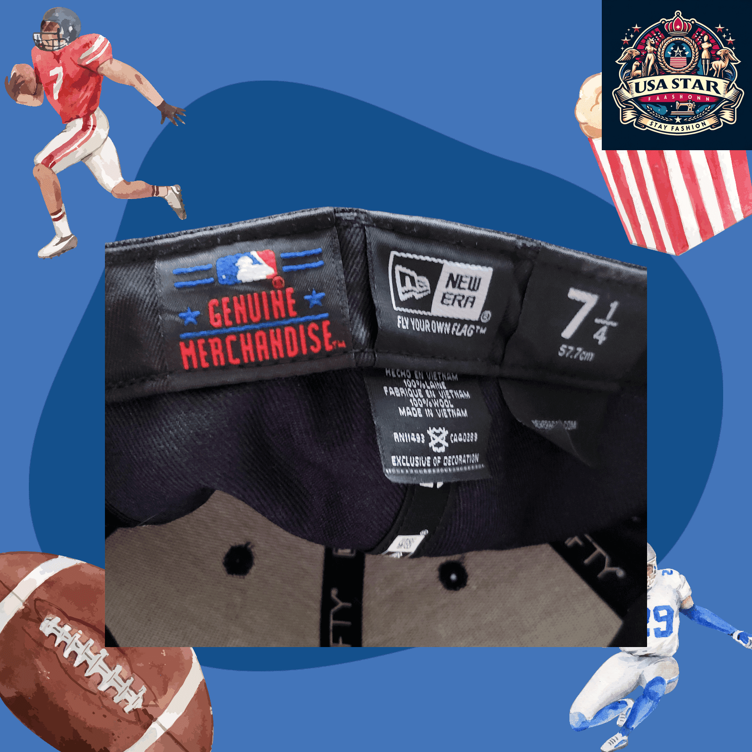 New Era 59FIFTY Fitted Cap Atlanta Braves Cap - Navy Blue 100% Wool, Size 7 1/4, Iconic MLB Style - USASTARFASHION