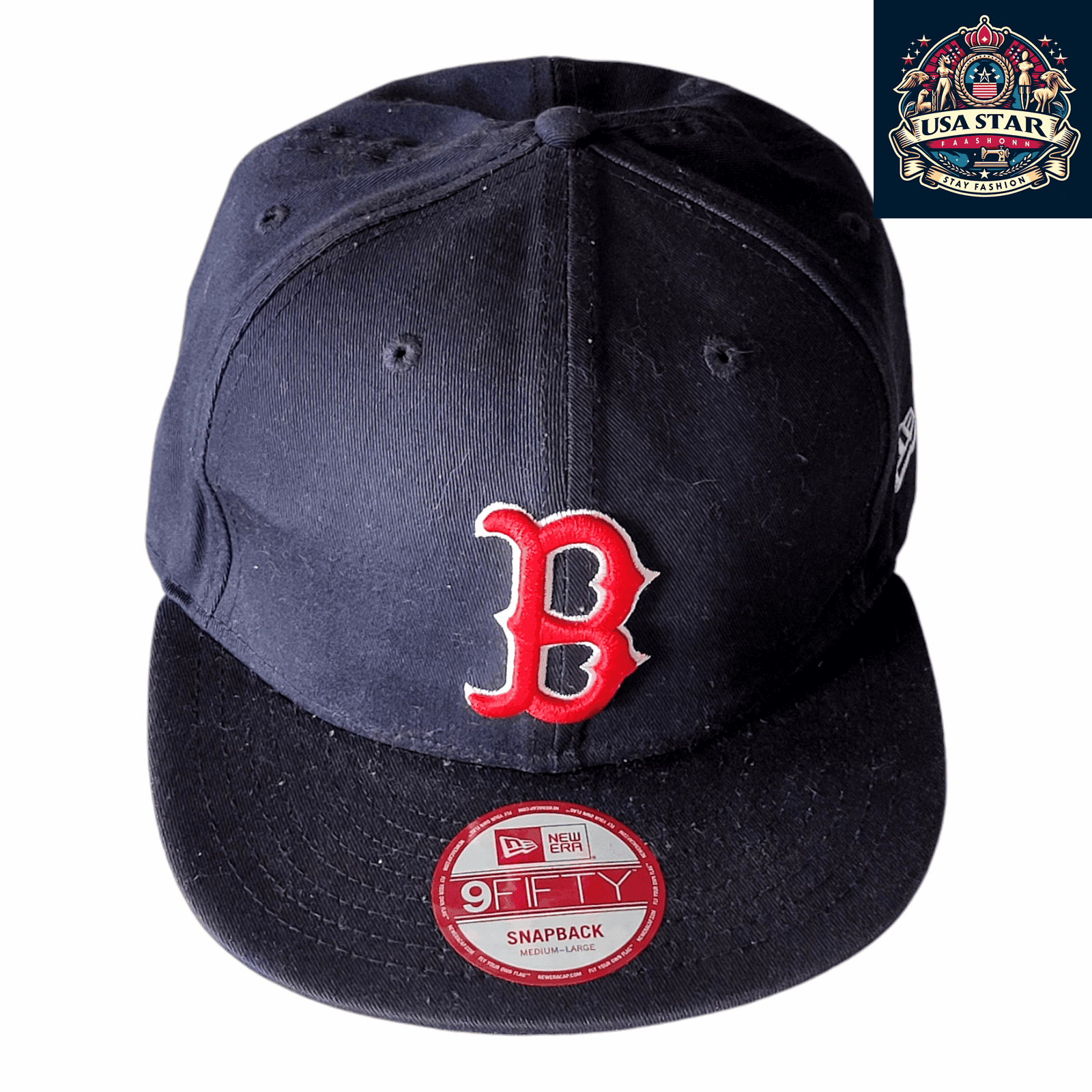 Boston Red Sox Snapback Hat - New Era 9FIFTY - Navy/Red - Adjustable, Durable, Medium - Large - USASTARFASHION