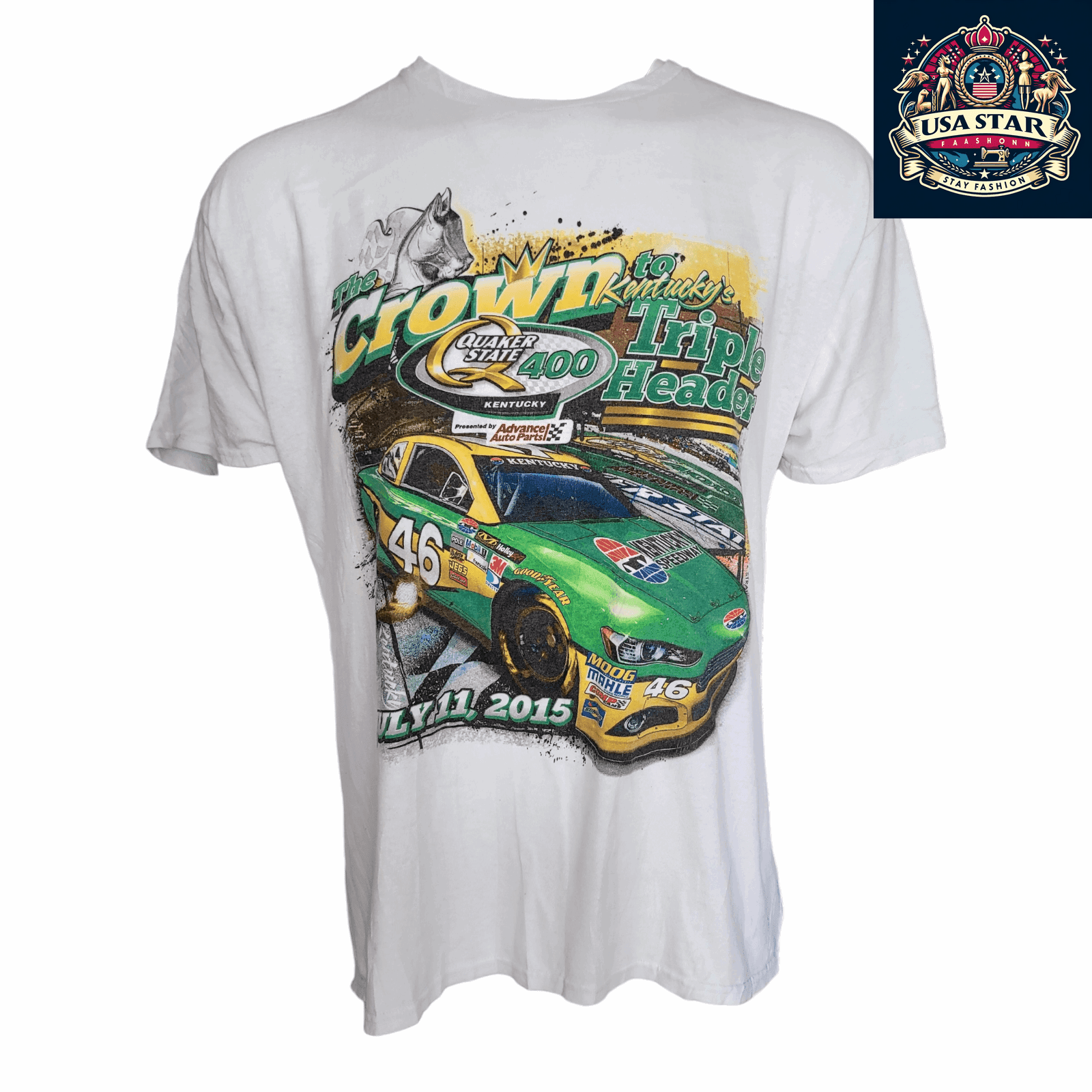 2015 NASCAR T-Shirt Quaker State 400 Kentucky Speedway XL 46 Advance Auto Parts 100% Cotton - USASTARFASHION