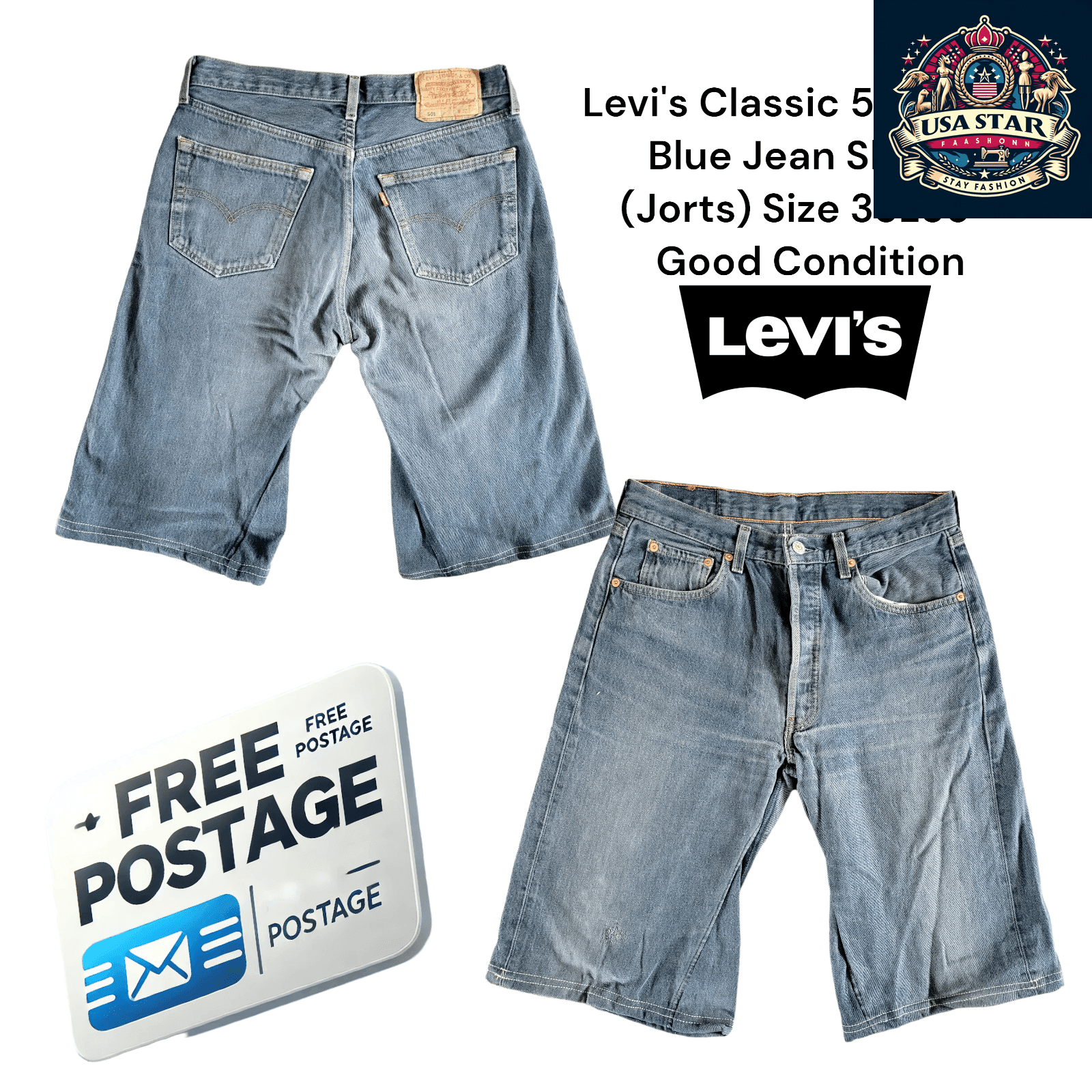 Levi's 501 Denim Shorts W33L36 - Classic Fit Blue Jean Jorts for Timeless Summer Style - USASTARFASHION