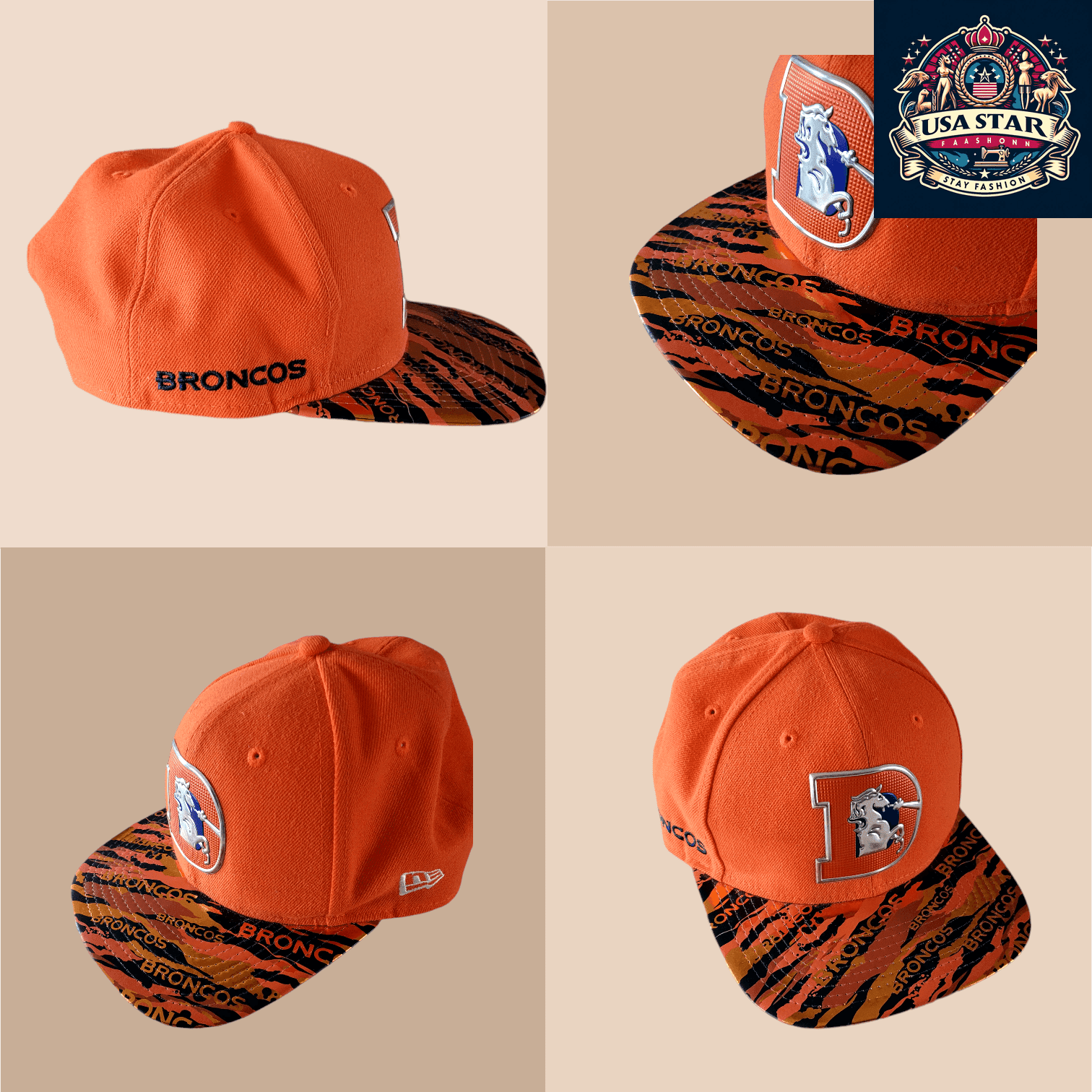 Denver Broncos Snapback Hat 9Fifty Adjustable Flat Brim Cap in Vibrant Orange for Fans - USASTARFASHION