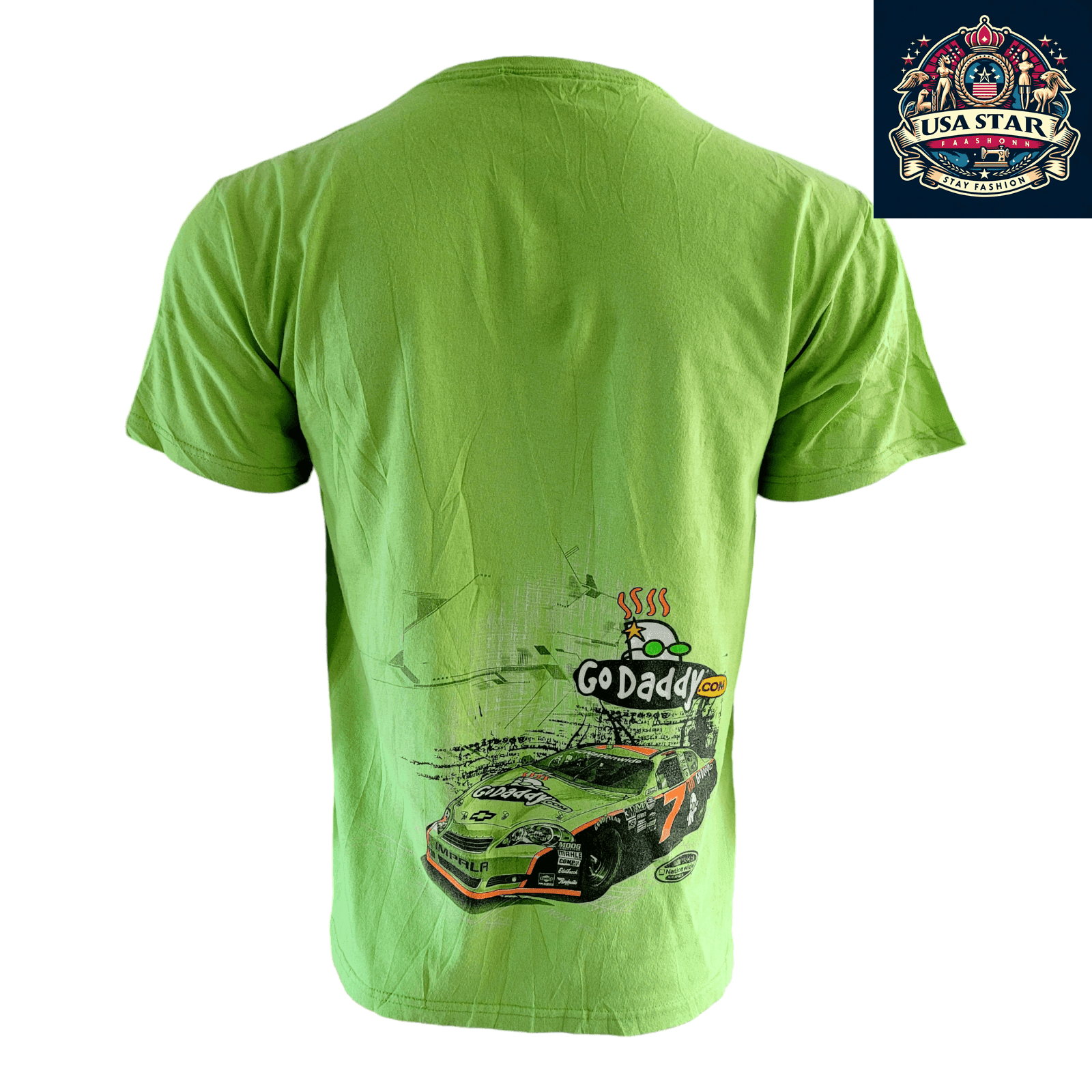 Danica Patrick T-Shirt - Chase Authentics GoDaddy Racing Apparel M Green 100% Pre - Shrunk Cotton - USASTARFASHION