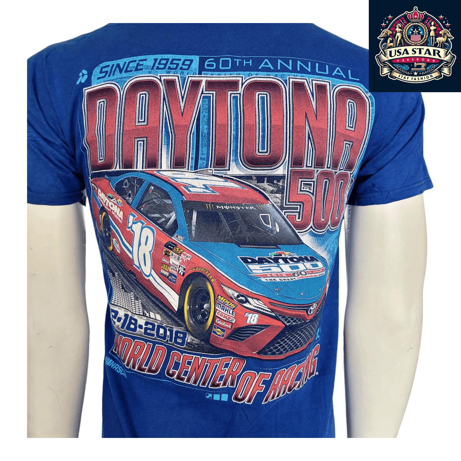 Fanatics Daytona 500 Racing Shirt - 60th Annual NASCAR Blue T-Shirt for Fans, Size Small - USASTARFASHION