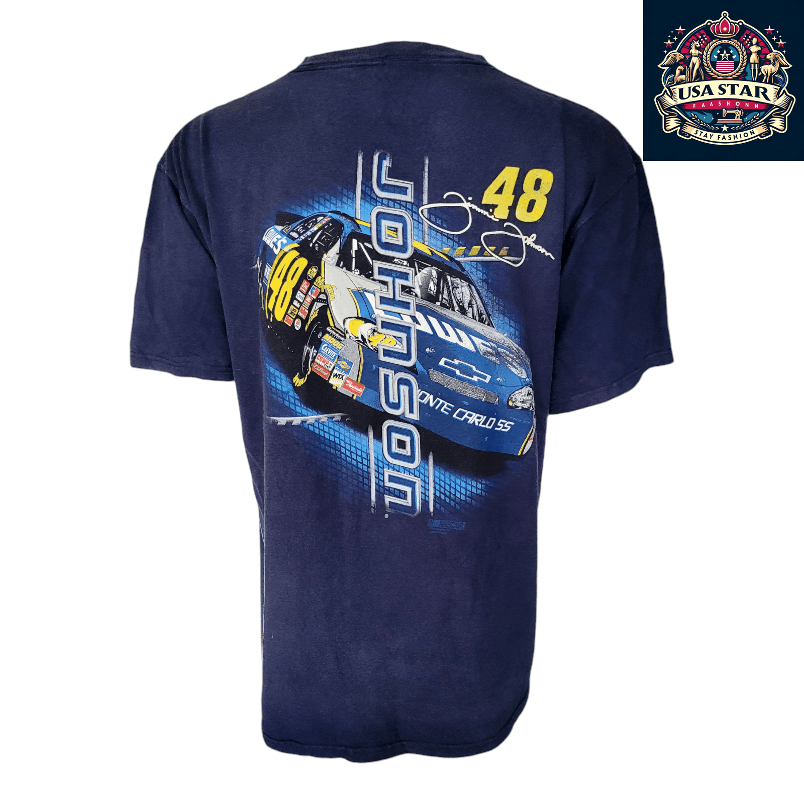 Jimmie Johnson T-Shirt XL by Chase Authentics - Black Cotton with 48 Lowe's Chevy Logo - USASTARFASHION