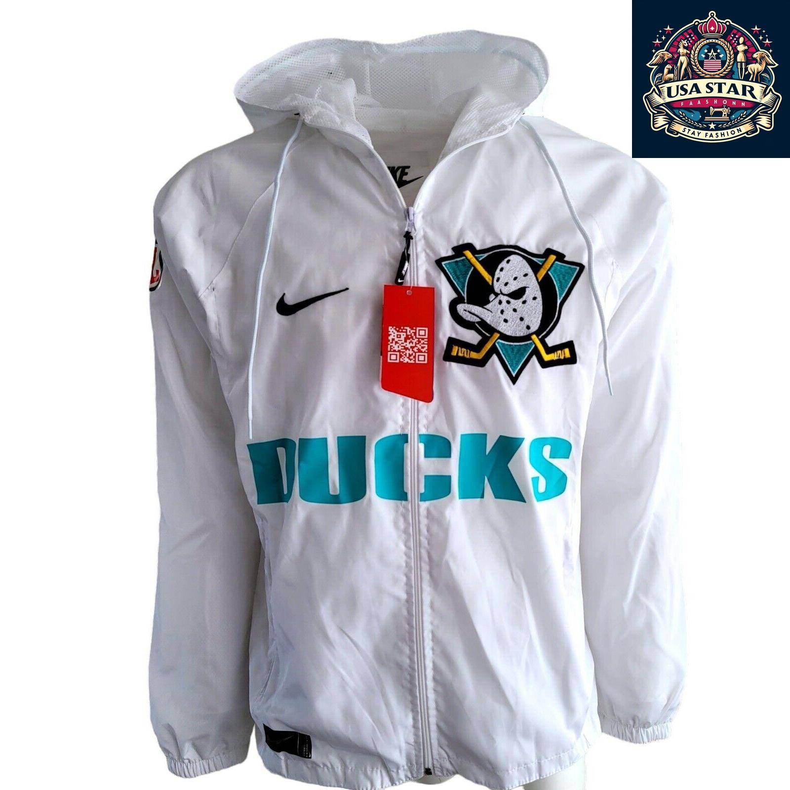 Nike Mighty Ducks Jacket - White Windbreaker Rain Jacket Size S with Iconic Logo and Adjustable Hood - USASTARFASHION