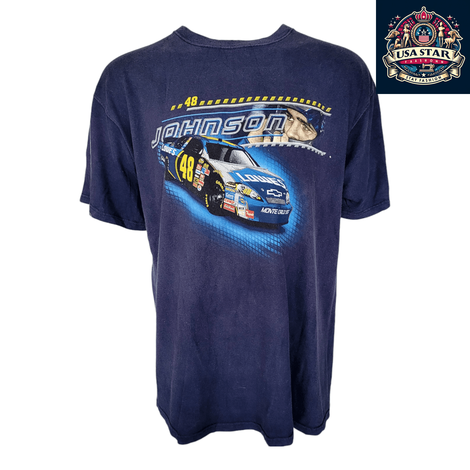 Jimmie Johnson T-Shirt XL by Chase Authentics - Black Cotton with 48 Lowe's Chevy Logo - USASTARFASHION