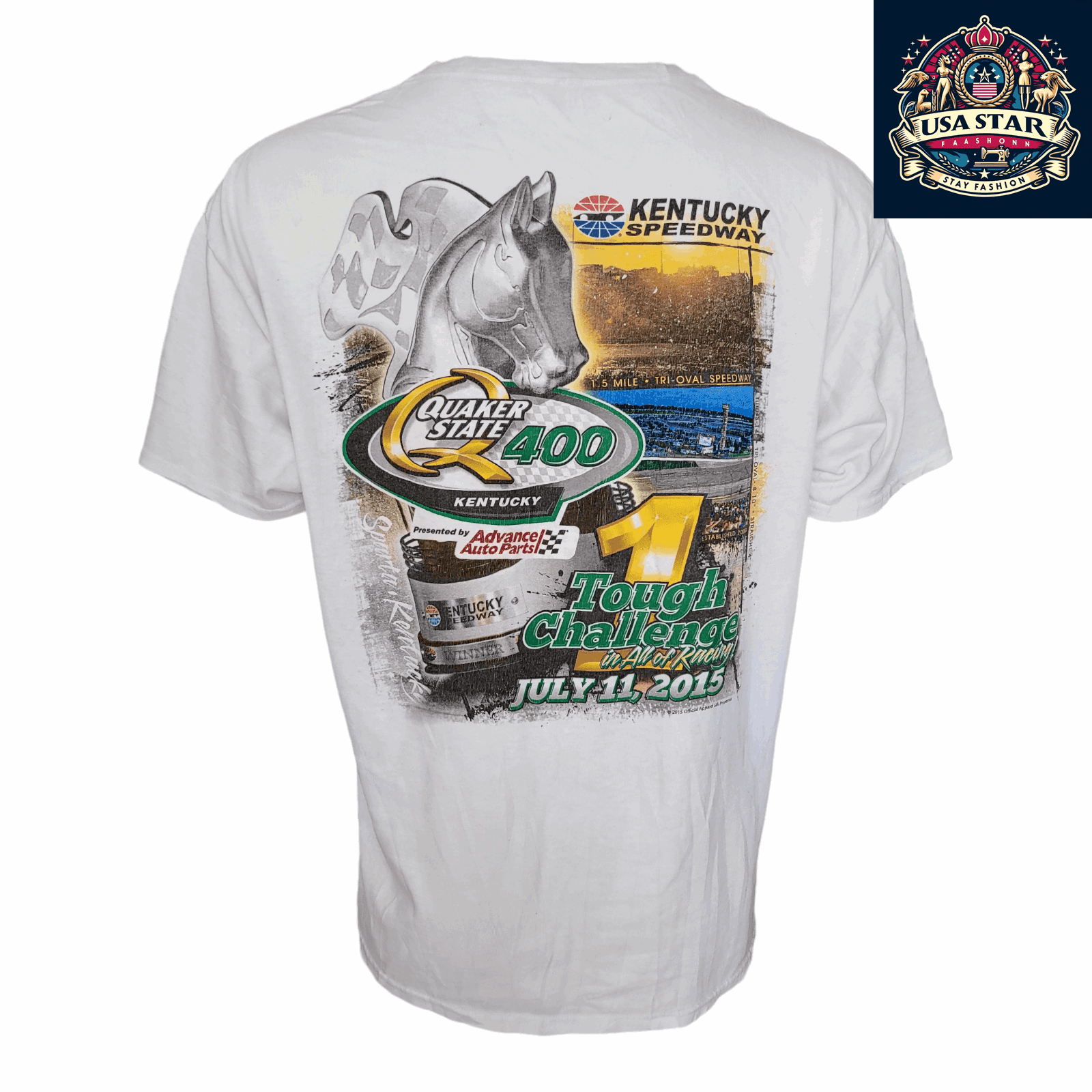 2015 NASCAR T-Shirt Quaker State 400 Kentucky Speedway XL 46 Advance Auto Parts 100% Cotton - USASTARFASHION