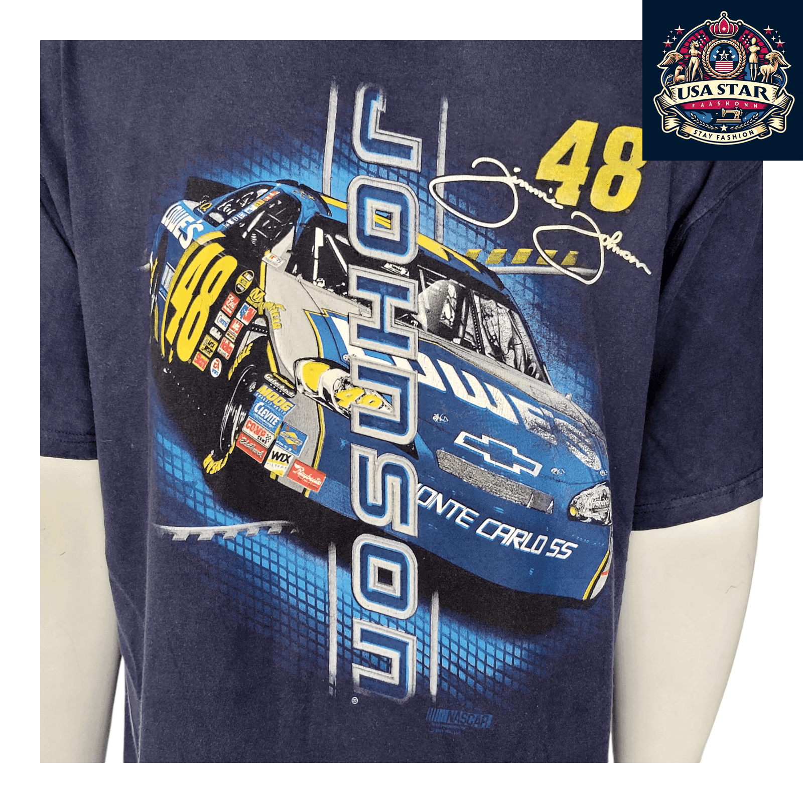 Jimmie Johnson T-Shirt XL by Chase Authentics - Black Cotton with 48 Lowe's Chevy Logo - USASTARFASHION