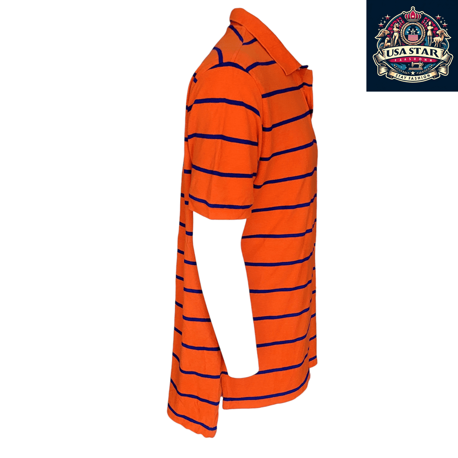Polo Ralph Lauren T-Shirt Classic Fit XL, 100% Cotton, Vibrant Orange Striped Design for Comfort - USASTARFASHION