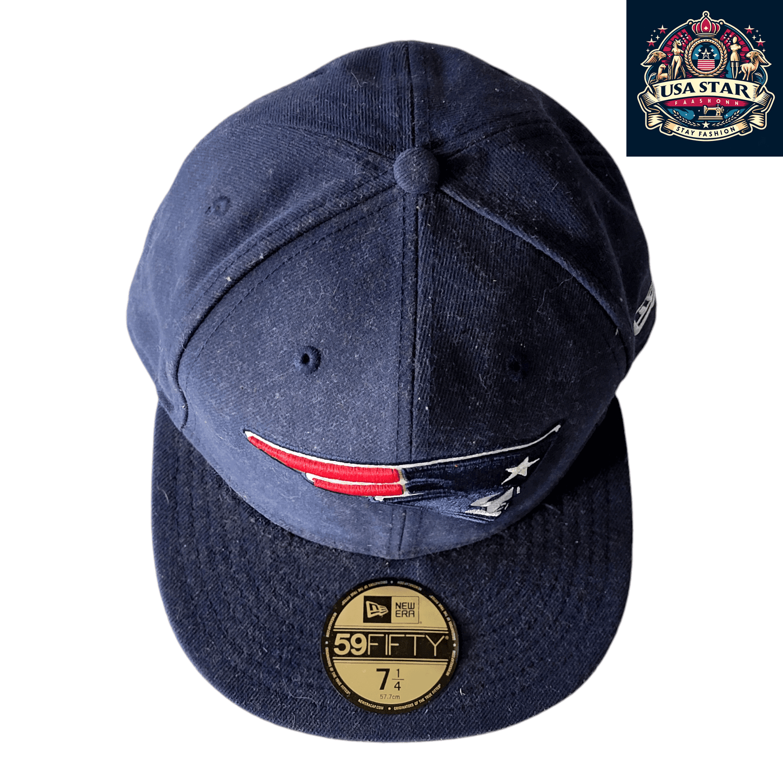 New England Patriots Cap - New Era 59Fifty Fitted Hat Size 7 1/4 in Durable Navy Blue - USASTARFASHION