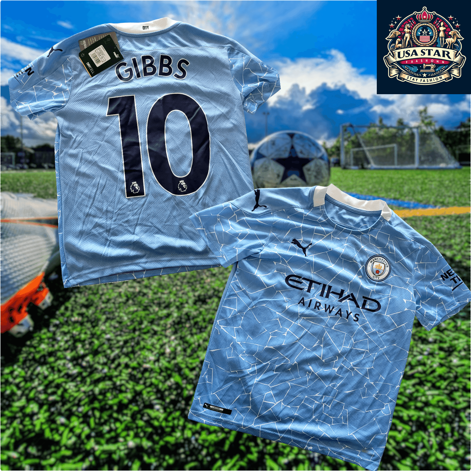 Puma Manchester City Youth Shirt Jersey 10 Gibbs, Lightweight, Breathable, Medium Size - USASTARFASHION