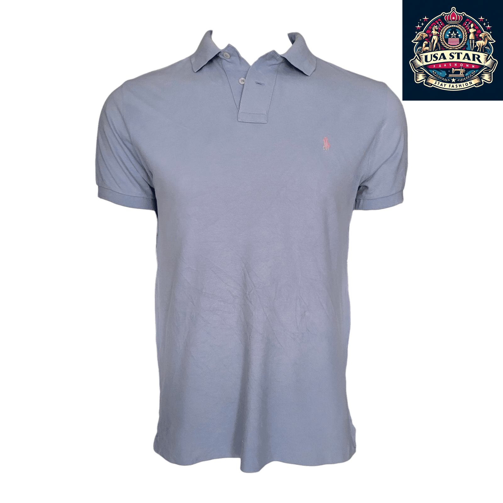 Polo Ralph Lauren Men's Polo Shirt - Custom Fit Light Blue with Pink Logo, 100% Cotton Comfort - USASTARFASHION