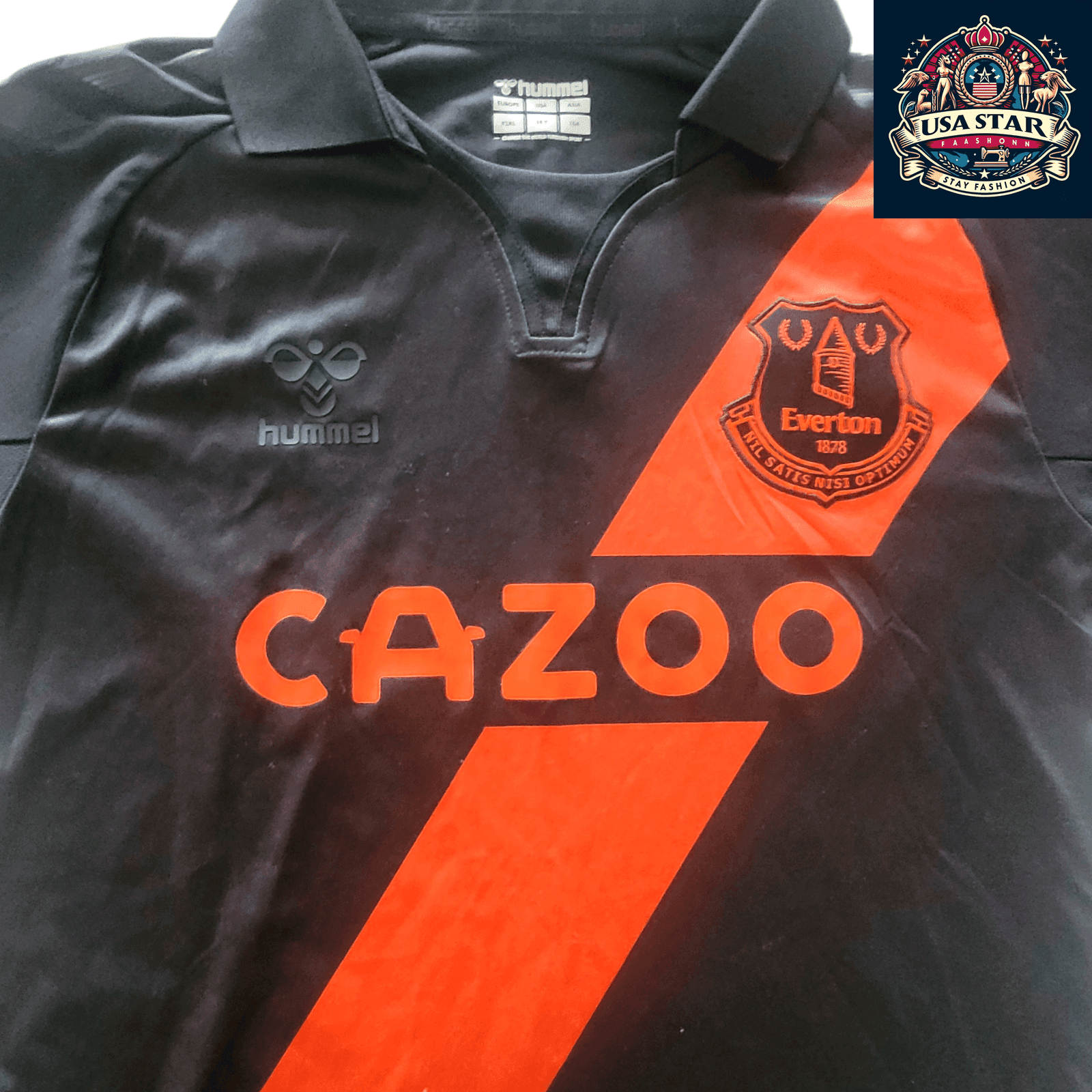 Everton FC Third Jersey Youth XXL Godfrey by Hummel in Black/Orange - Lightweight & Breathable - USASTARFASHION