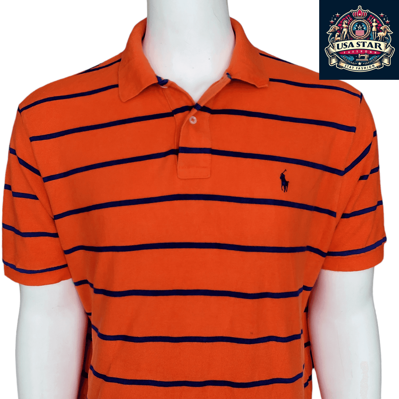 Polo Ralph Lauren T-Shirt Classic Fit XL, 100% Cotton, Vibrant Orange Striped Design for Comfort - USASTARFASHION