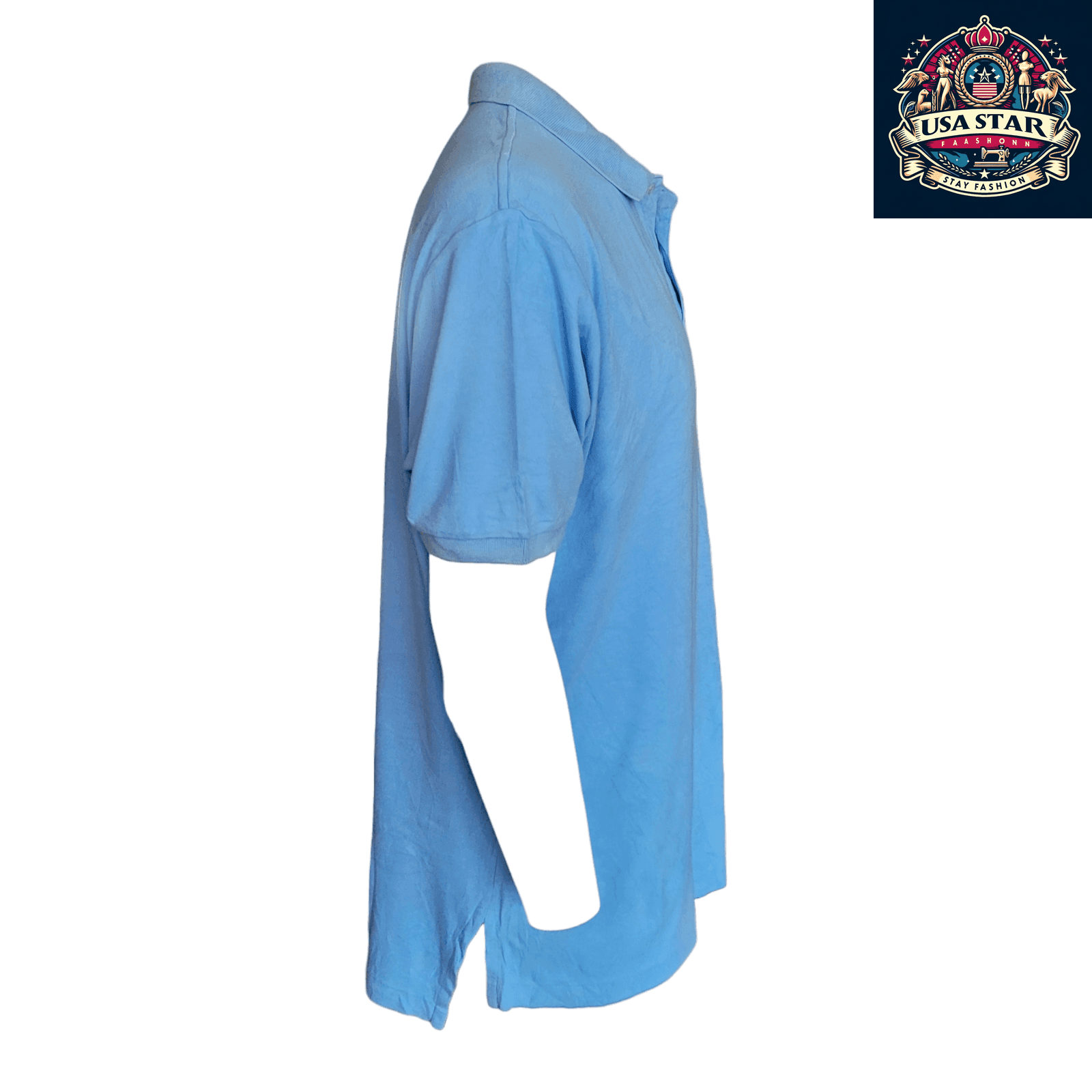 Ralph Lauren Polo Shirt Light Blue with White Stripes, Short Sleeve, Size L, 100% Cotton Classic Fit - USASTARFASHION