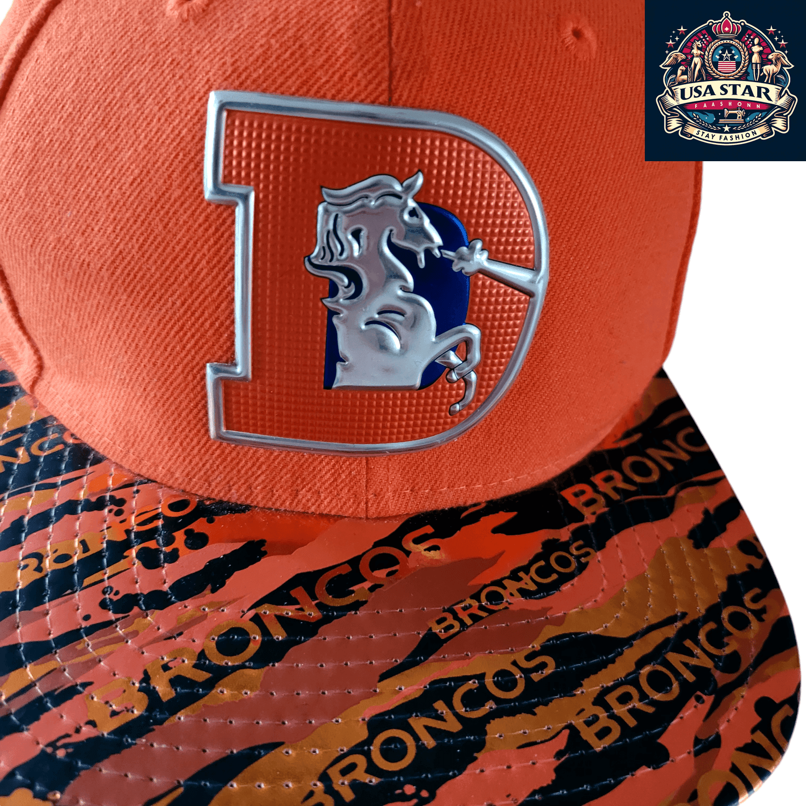 Denver Broncos Snapback Hat 9Fifty Adjustable Flat Brim Cap in Vibrant Orange for Fans - USASTARFASHION