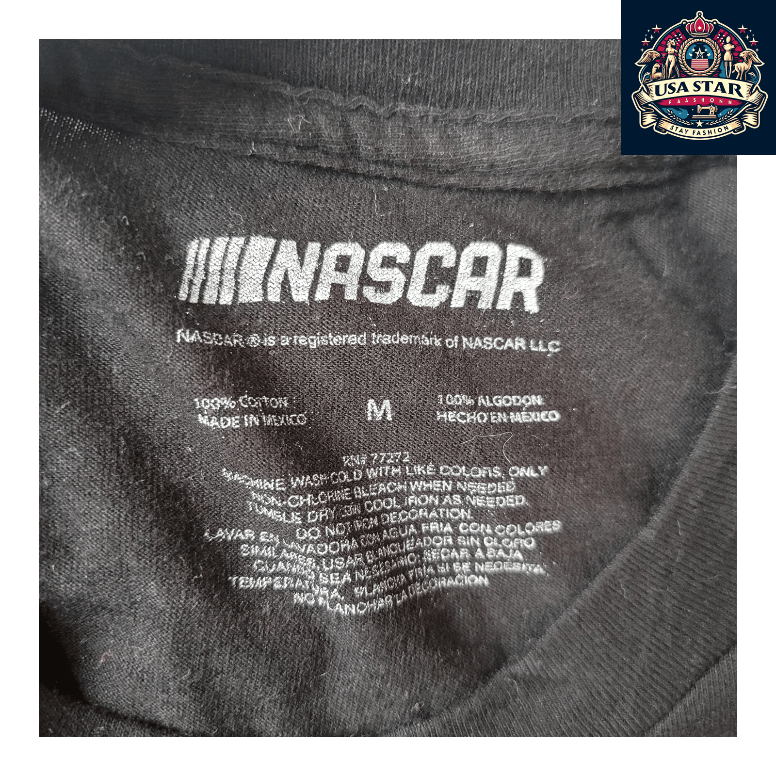 NASCAR T-Shirt for Men, Short Sleeve Black Checkered Flag Design, Authentic Racing Apparel, Size M - USASTARFASHION