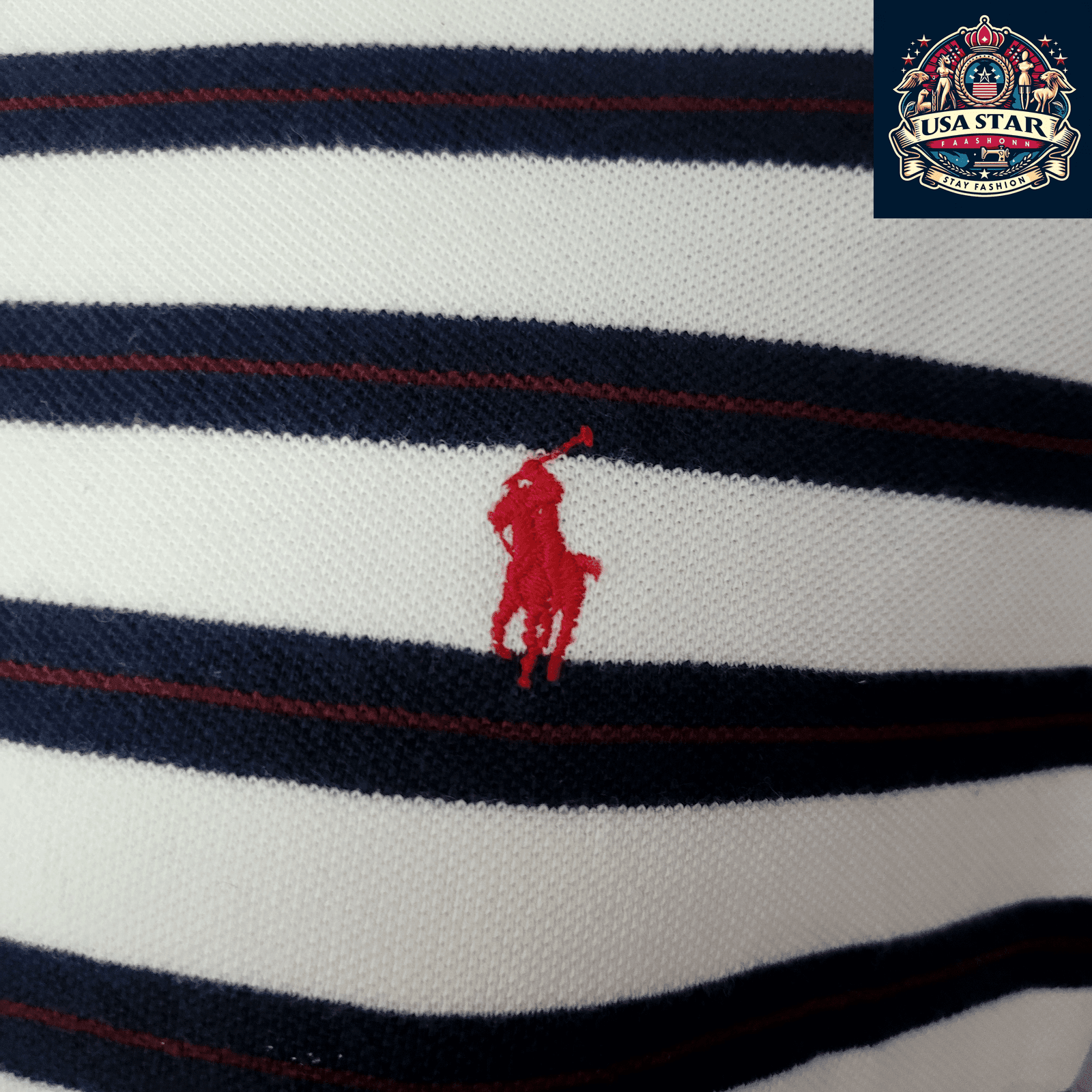 Polo Ralph Lauren Striped Polo Shirt for Men, Size M, 100% Cotton with Red Pony Emblem - USASTARFASHION