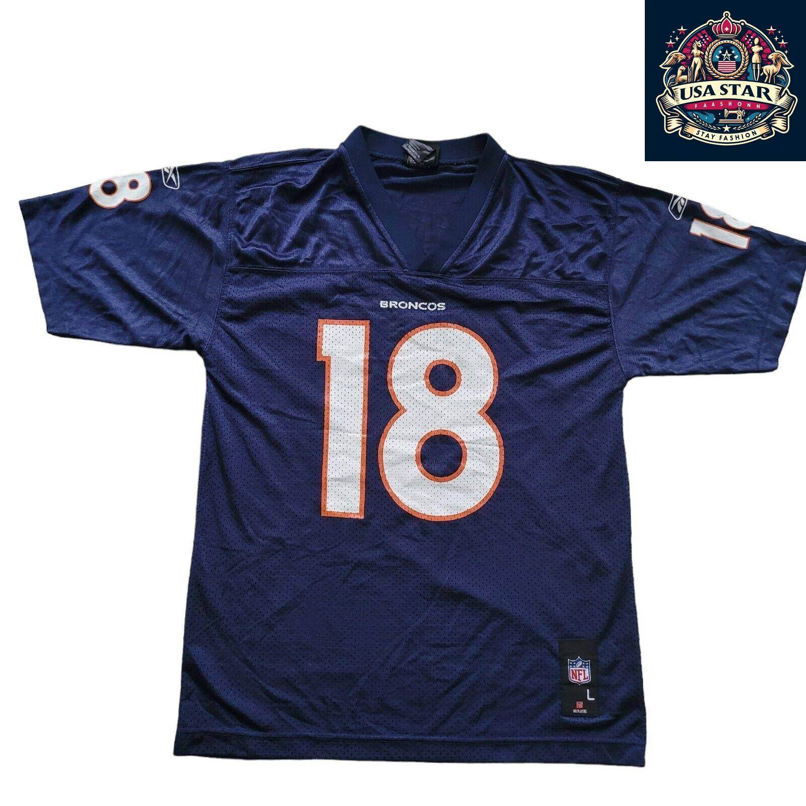 Denver Broncos Jersey Shirt Youth L 18 Peyton Manning - Durable Comfortable Fan Wear - USASTARFASHION