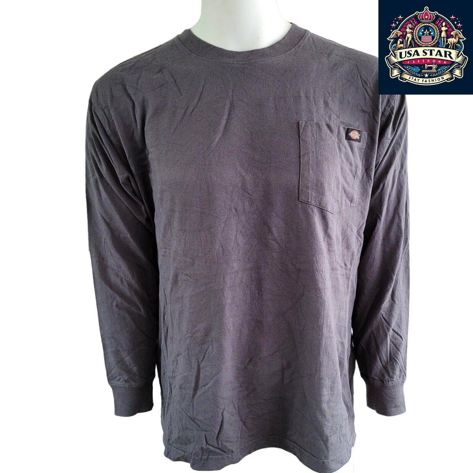 Authentic Dickies Long Sleeve Shirt for Men - XL Gray Cotton, Classic Logo, Comfortable Style - USASTARFASHION