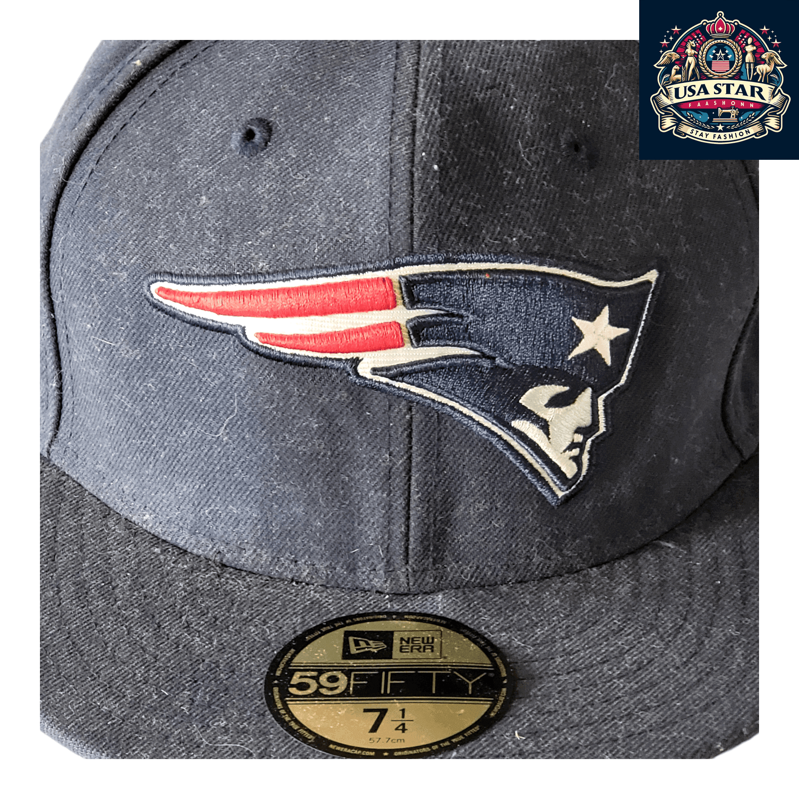 New England Patriots Cap - New Era 59Fifty Fitted Hat Size 7 1/4 in Durable Navy Blue - USASTARFASHION
