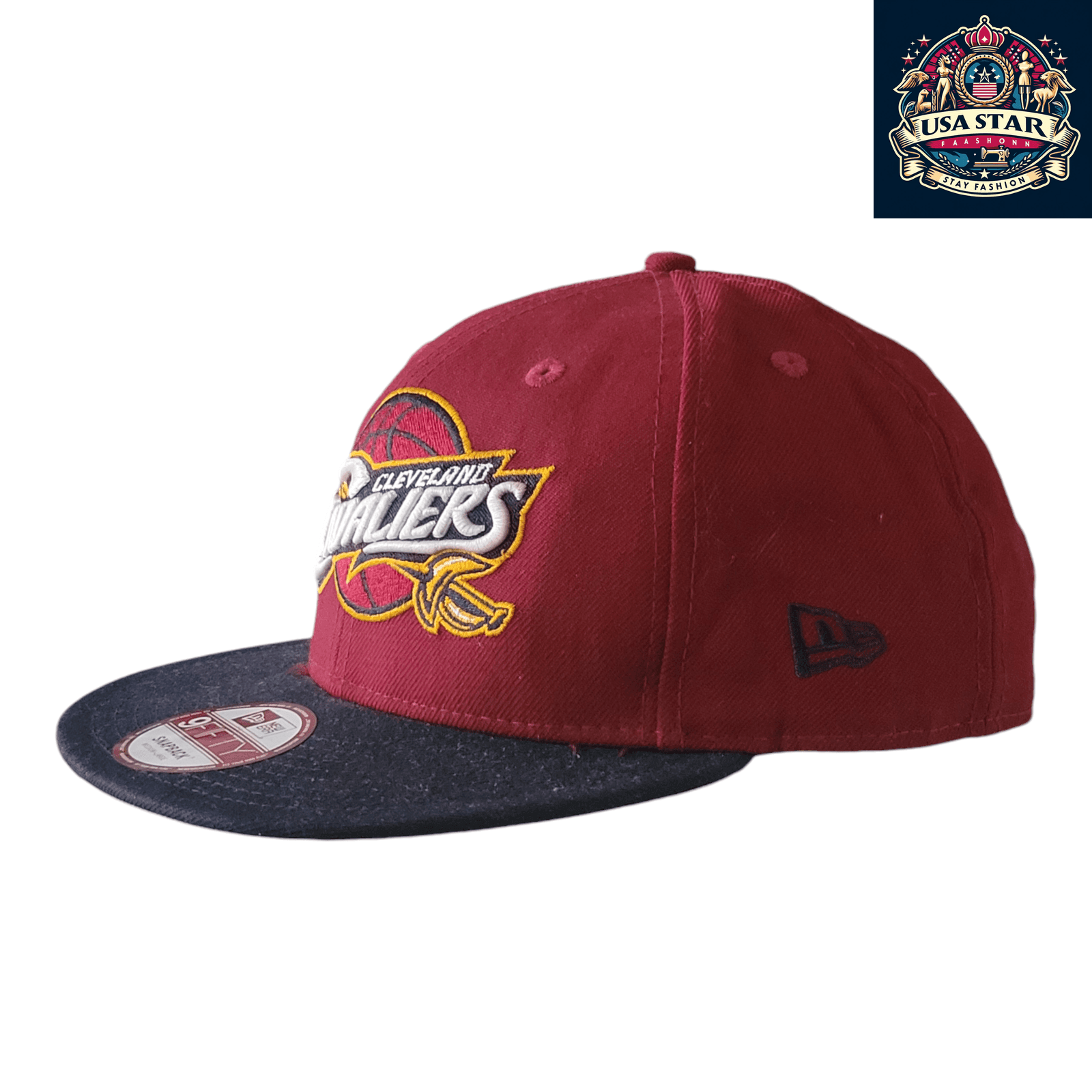 New Era Cleveland Cavaliers Hat 9FIFTY Snapback Cap Burgundy/Black Medium - Large Adjustable - USASTARFASHION