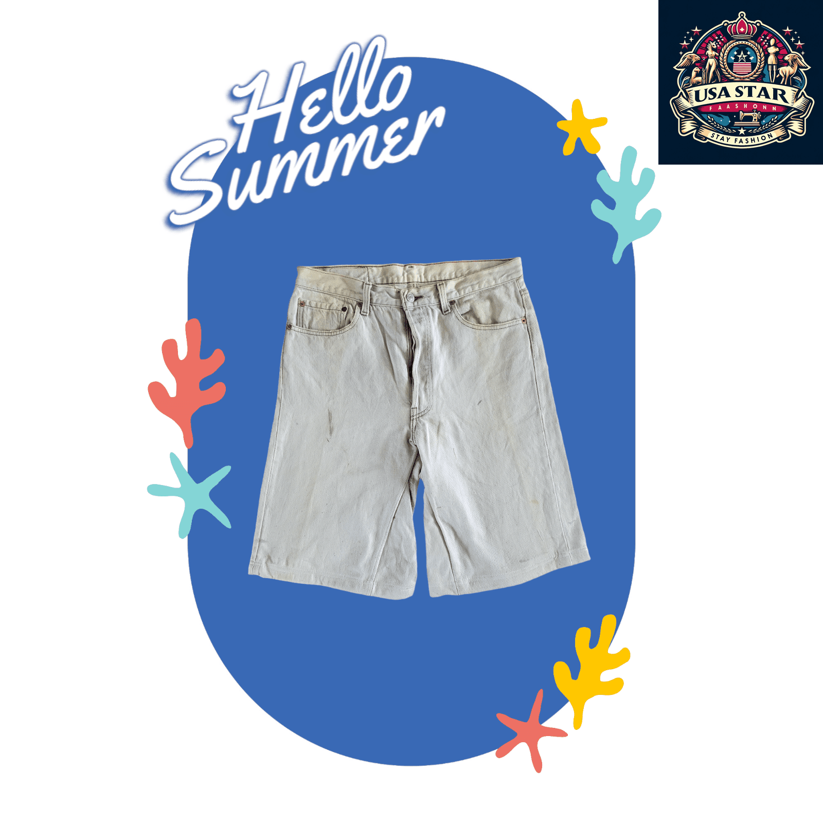 Levi's 501 Jorts W34 L34, Light Beige Denim, Durable, Comfortable Fit for Casual or Workwear - USASTARFASHION