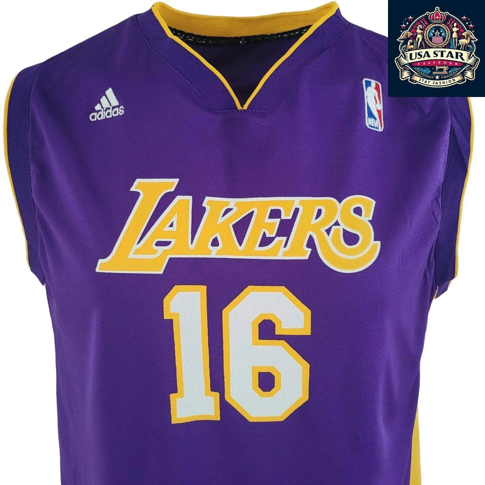 Adidas NBA Lakers Gasol No. 16 Purple Vest Jersey for Youth (18 - 20) & Adults S/M - USASTARFASHION