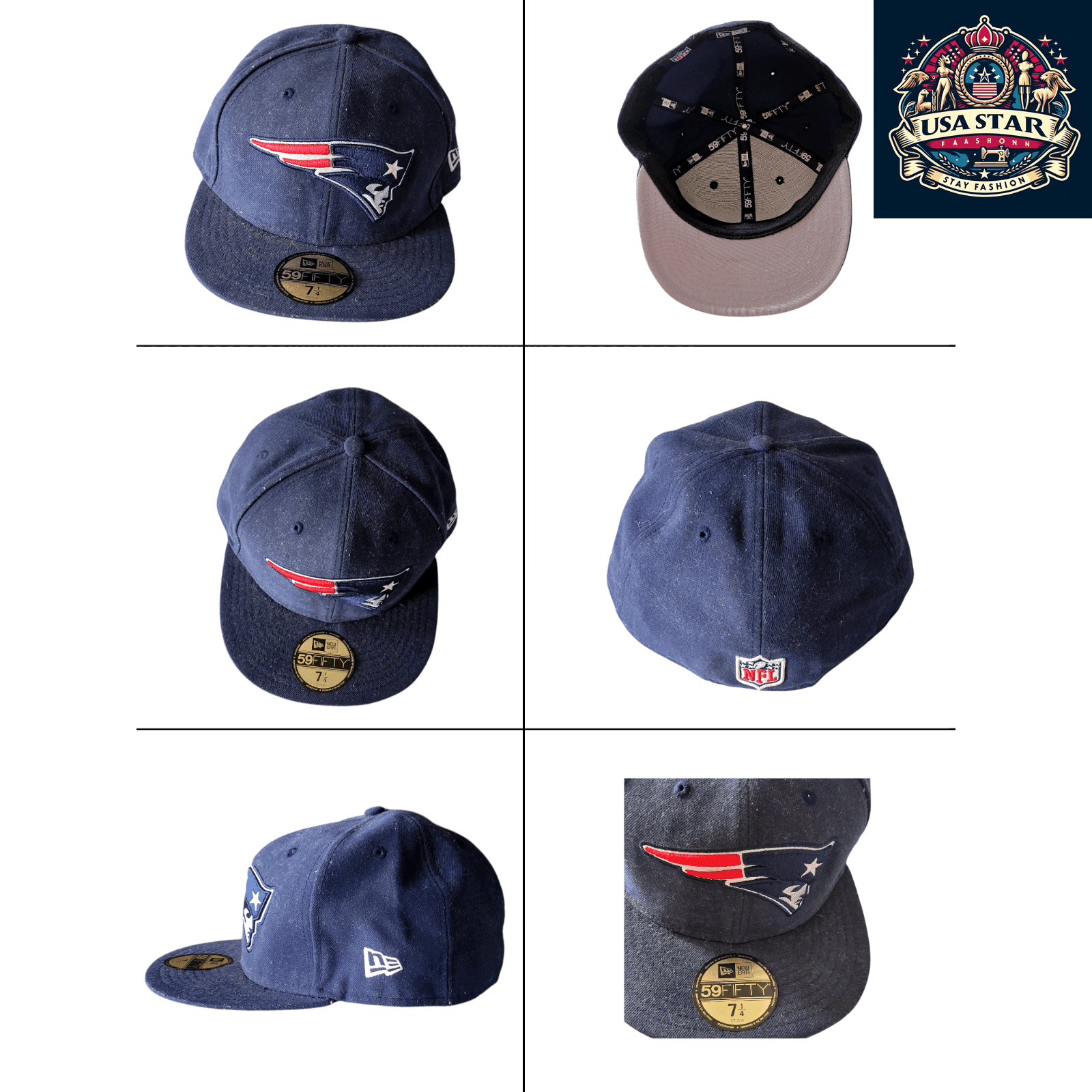 New England Patriots Cap - New Era 59Fifty Fitted Hat Size 7 1/4 in Durable Navy Blue - USASTARFASHION