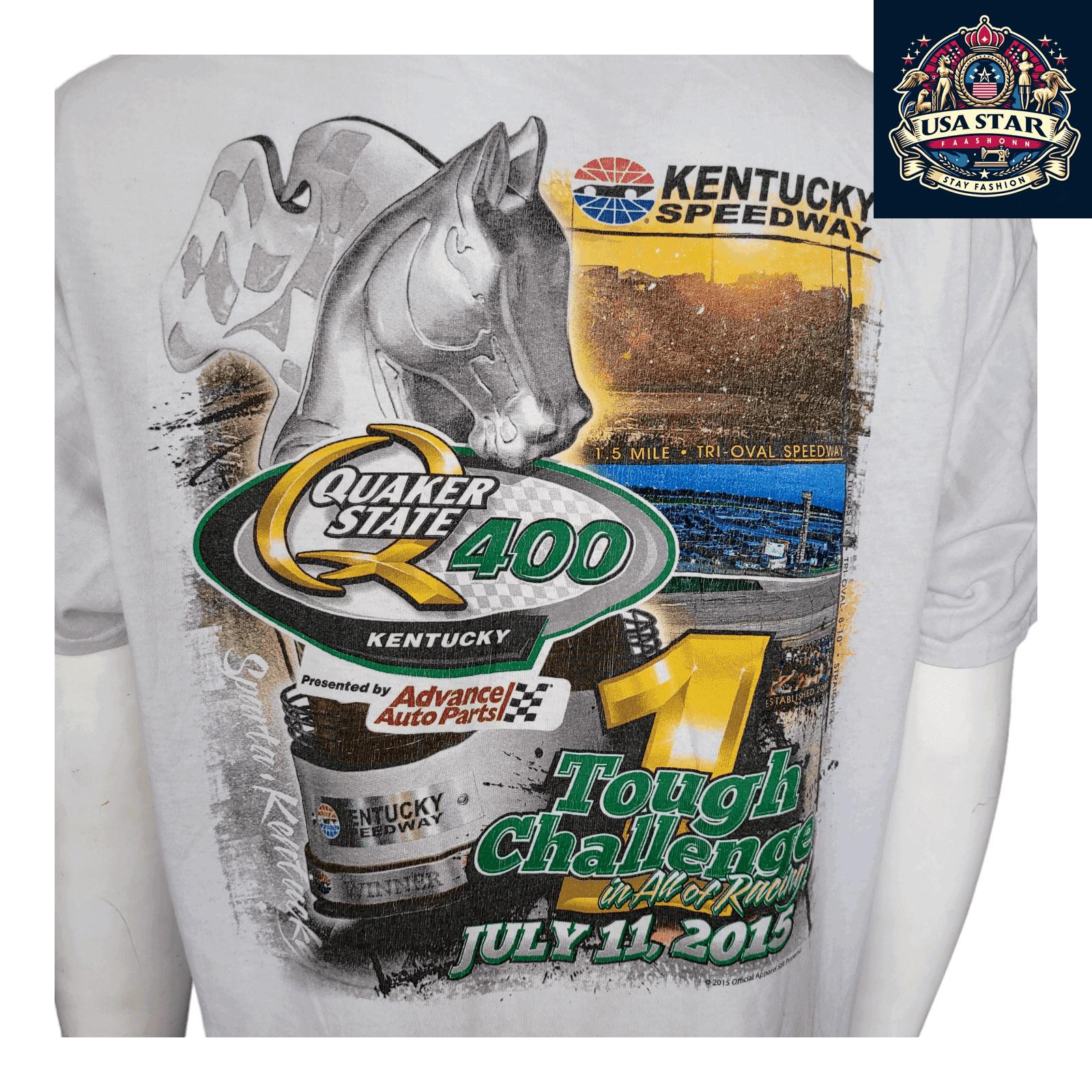 2015 NASCAR T-Shirt Quaker State 400 Kentucky Speedway XL 46 Advance Auto Parts 100% Cotton - USASTARFASHION
