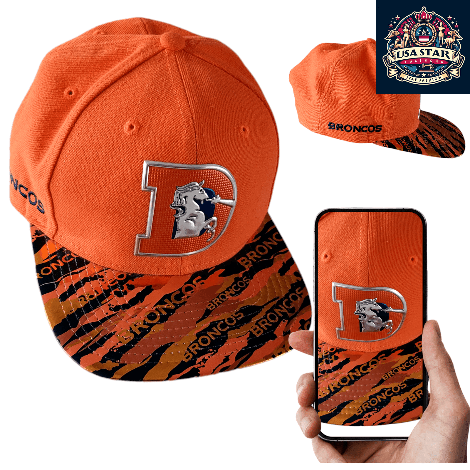Denver Broncos Snapback Hat 9Fifty Adjustable Flat Brim Cap in Vibrant Orange for Fans - USASTARFASHION