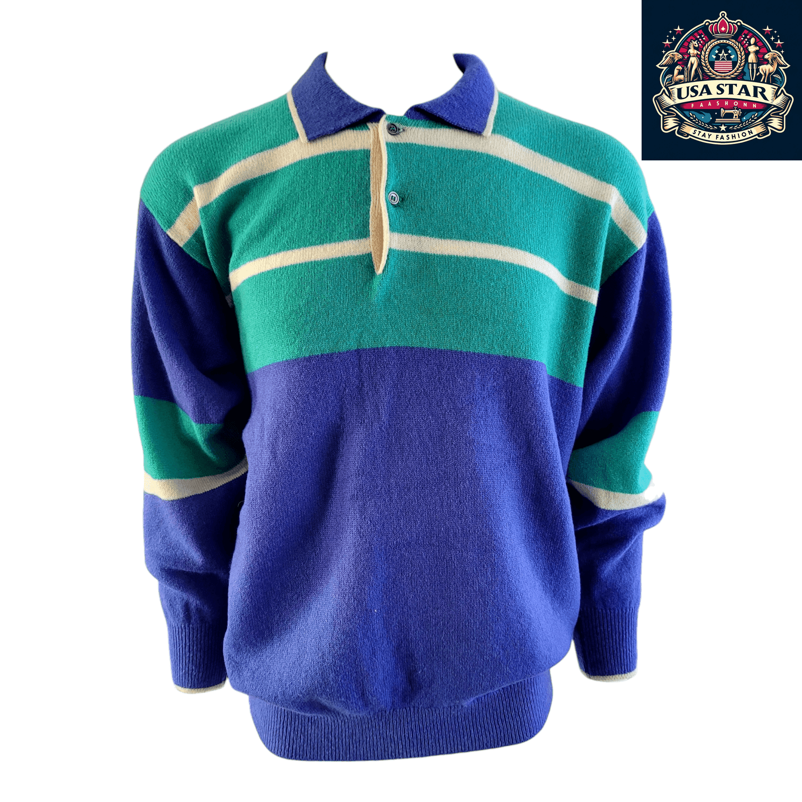 Pringle of Scotland Wool Polo Neck Jumper Size L in Green/Blue Stripes for Elegant Layering - USASTARFASHION